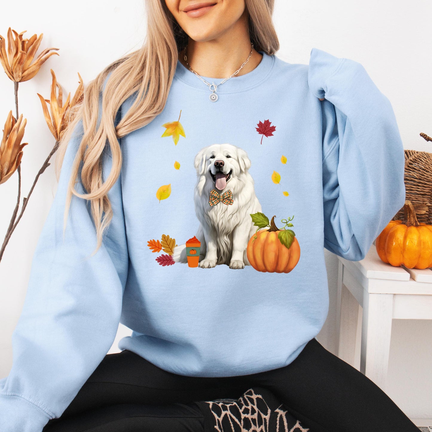 Fall Pumpkin Great Pyrenees Sweatshirt, wife Christmas sweater, Great Pyrenees gifts, Pyrenees mom birthday gift, girlfriend Halloween gift