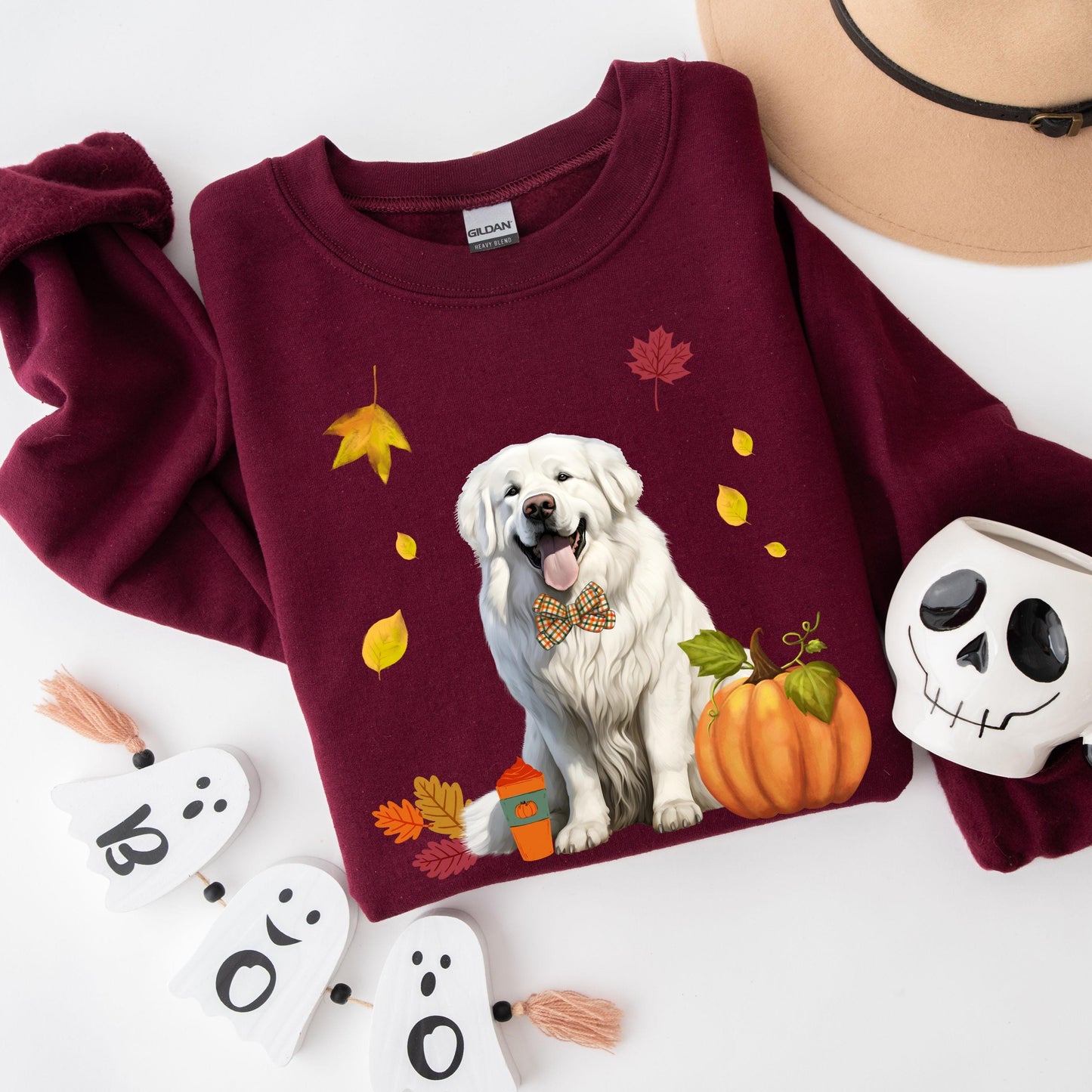 Fall Pumpkin Great Pyrenees Sweatshirt, wife Christmas sweater, Great Pyrenees gifts, Pyrenees mom birthday gift, girlfriend Halloween gift