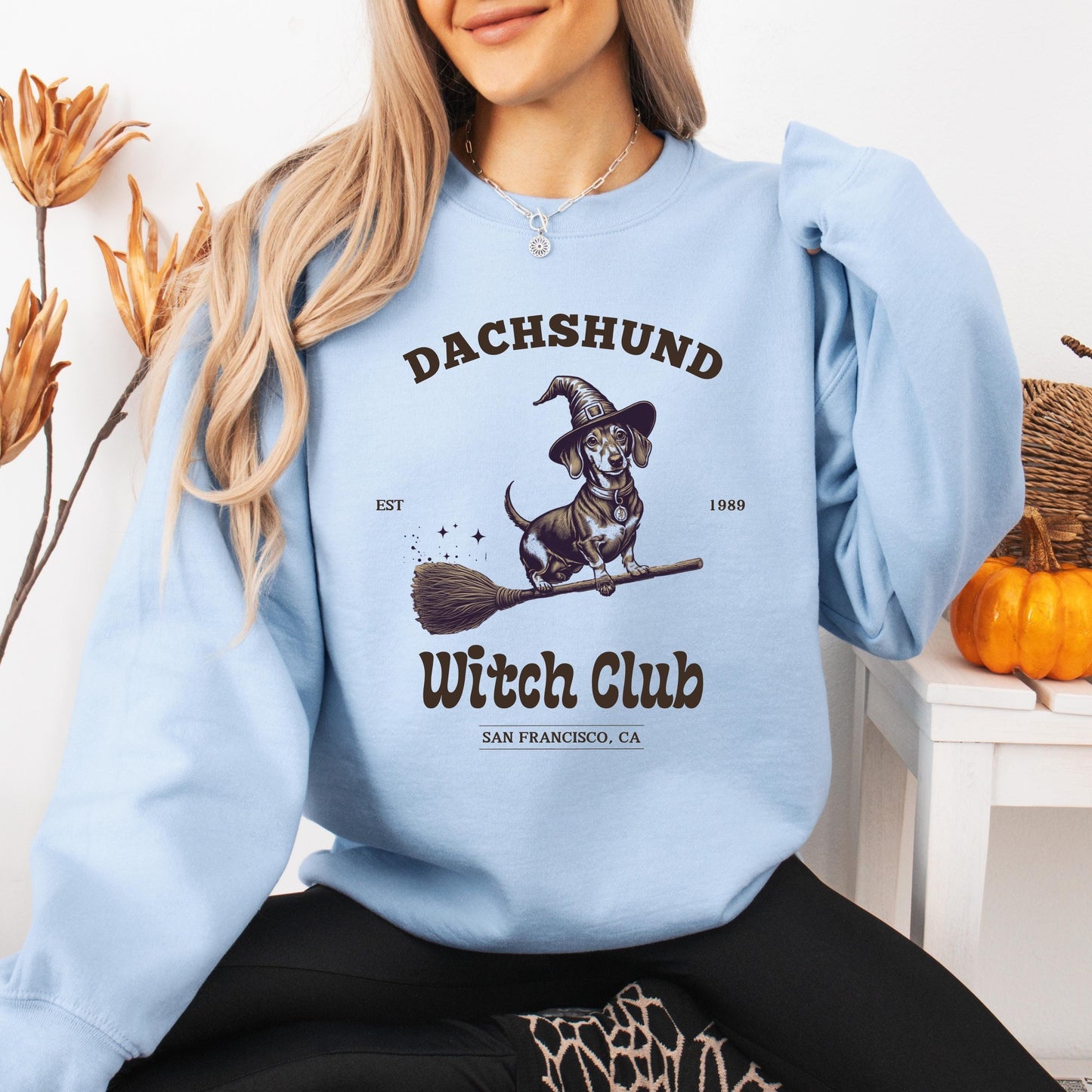 Halloween Dachshund Witch Club Sweatshirt, doxie gifts, sausage dog mama sweater, dachshund ghost dog crewneck, y2k trends, my dog is my boo