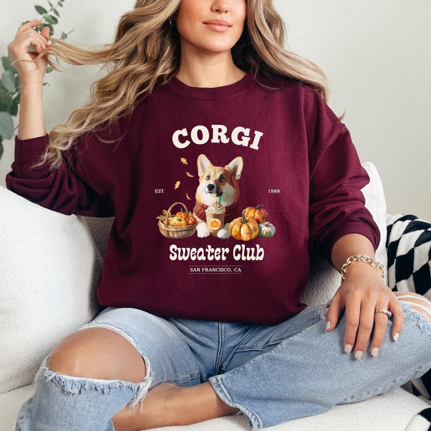 Cottagecore Fall Corgi Sweater Club Sweatshirt, welsh pembroke corgi gifts, corgi mama sweater, corgi ghost dog crewneck, y2k trends