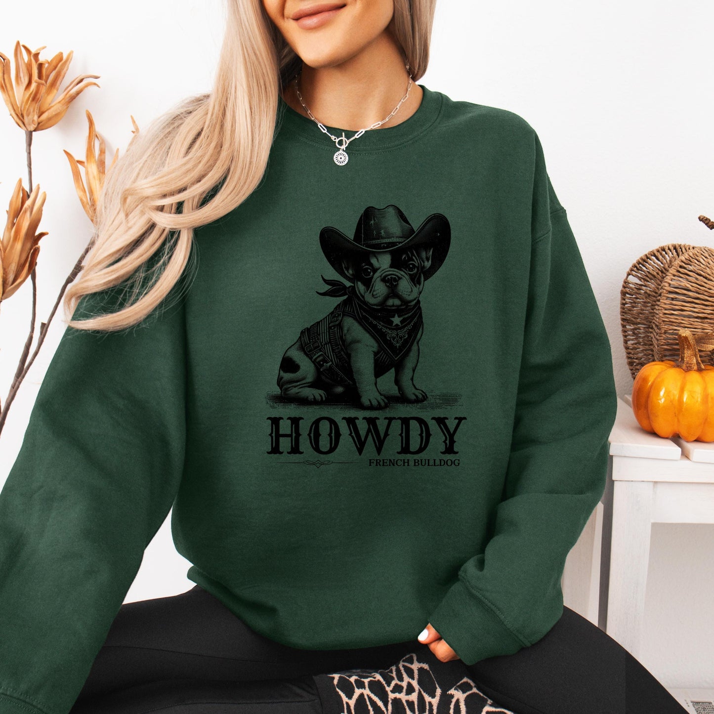 French Bulldog Cowboy Core Sweatshirt, howdy frenchie mama sweater, wife birthday crewneck, french bulldog gift, cowgirl gift, retro texas