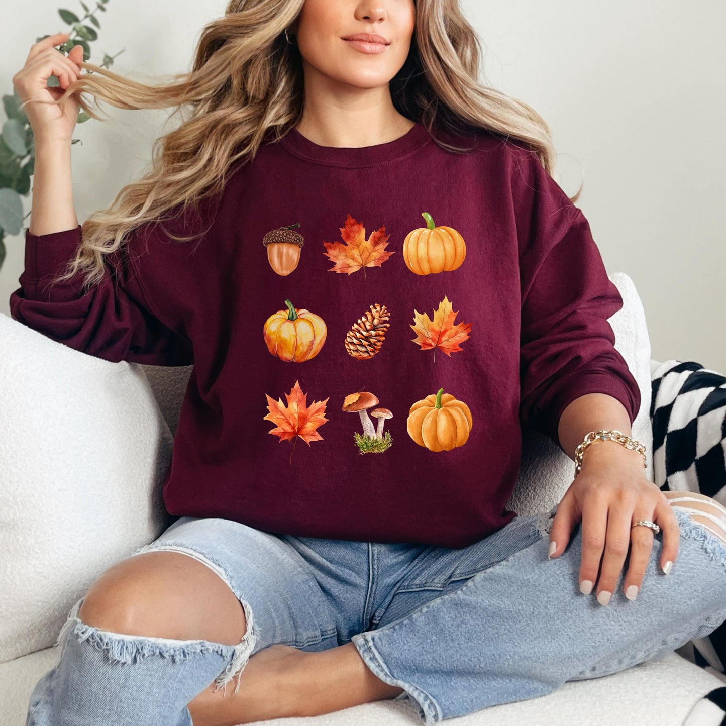 Cozy Fall Season Sweatshirt, fall sweater, autumn gifts, pumpkin Halloween gift, acorns, cottage core mushroom shirt, wife birthday gift