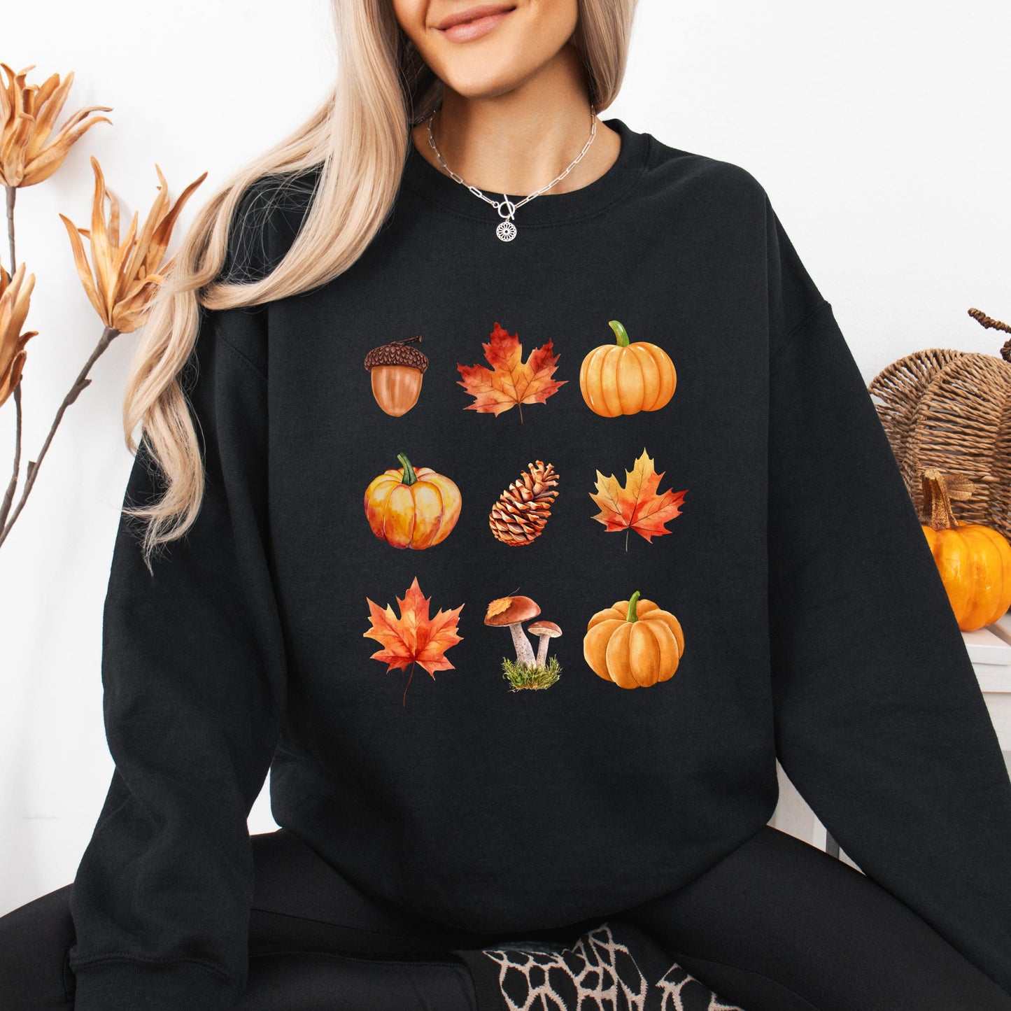 Cozy Fall Season Sweatshirt, fall sweater, autumn gifts, pumpkin Halloween gift, acorns, cottage core mushroom shirt, wife birthday gift