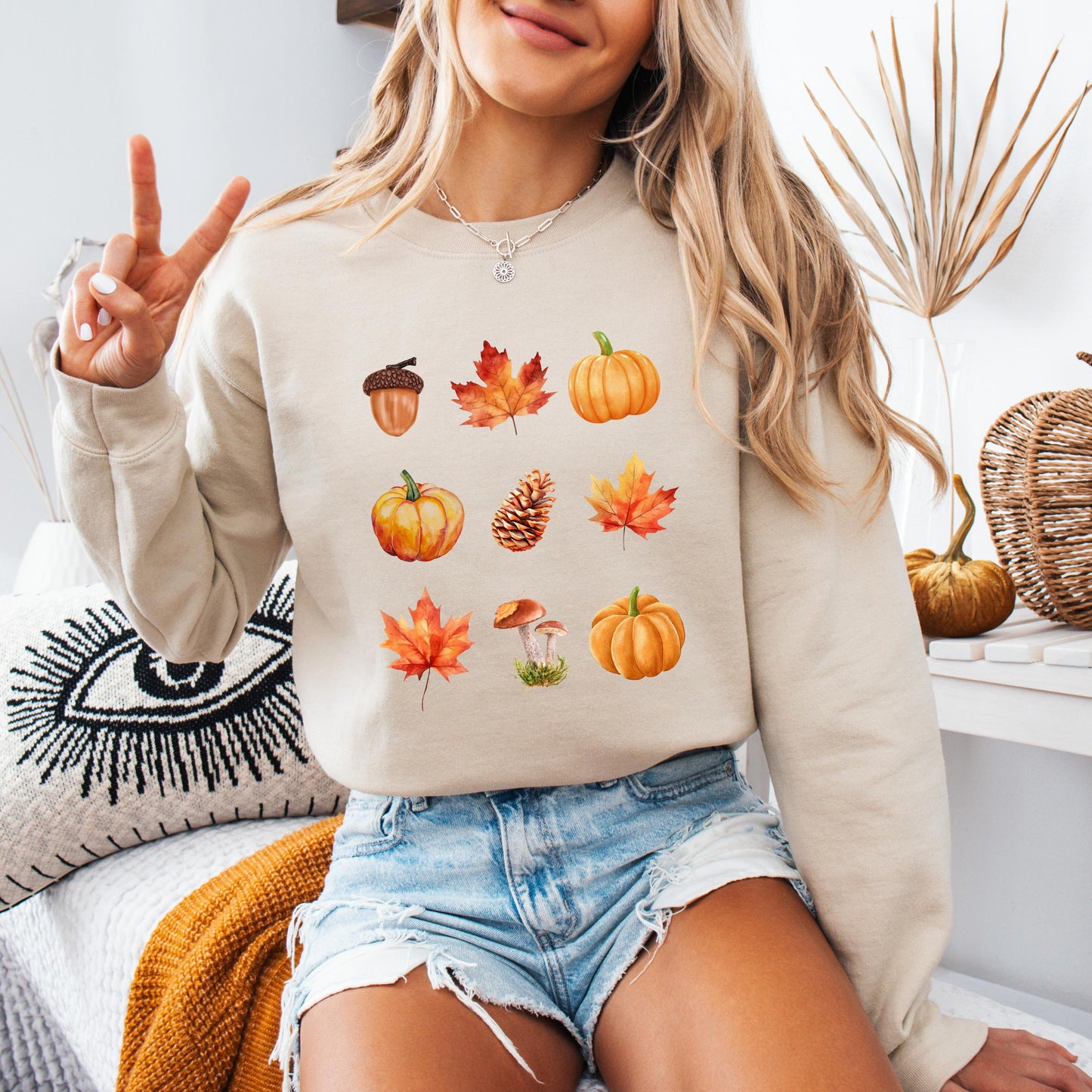 Cozy Fall Season Sweatshirt, fall sweater, autumn gifts, pumpkin Halloween gift, acorns, cottage core mushroom shirt, wife birthday gift
