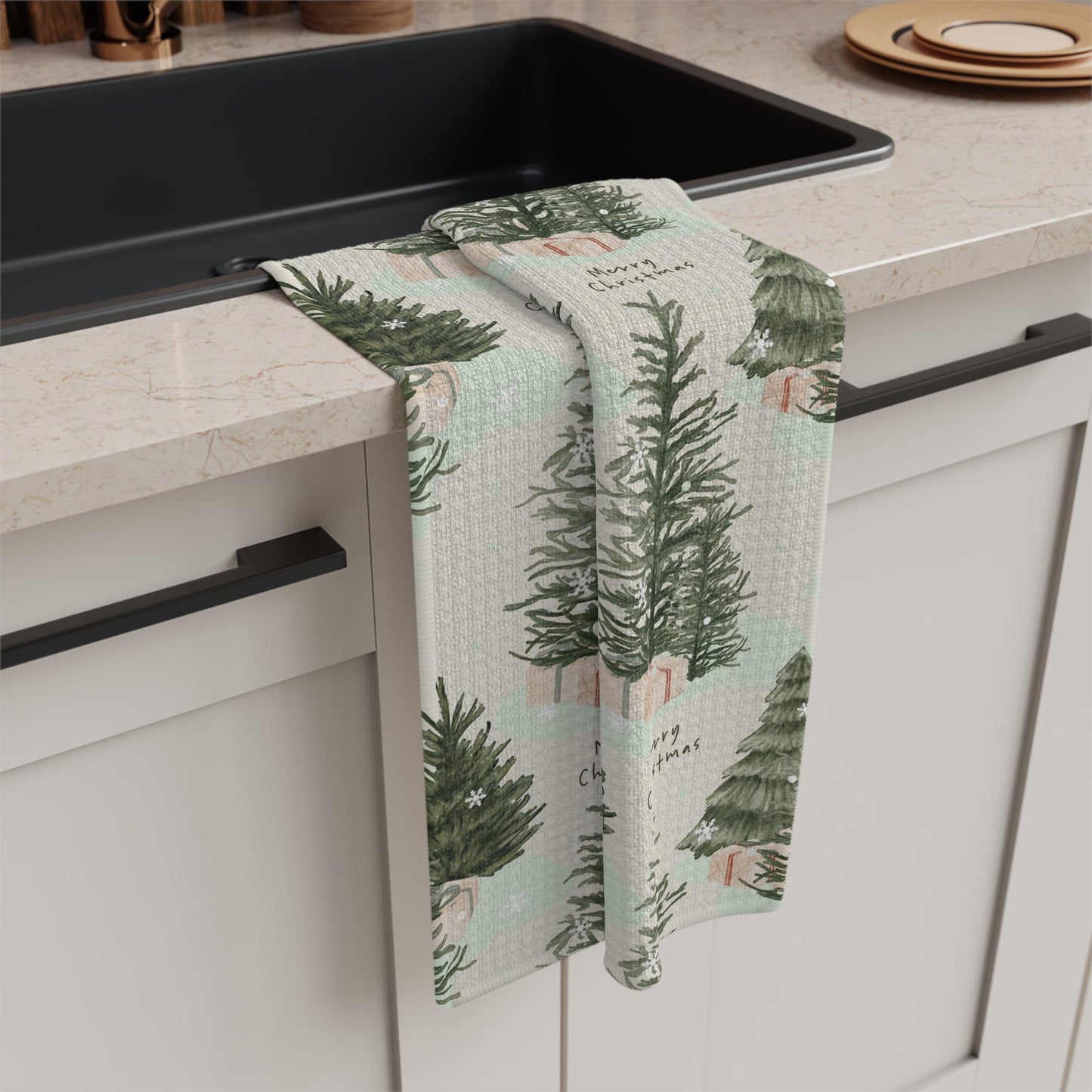 Merry Christmas Tea Towel, waffle kitchen towel, xmas home decor flour sack, grandma gifts, wife birthday gift, christmas tree hand towel