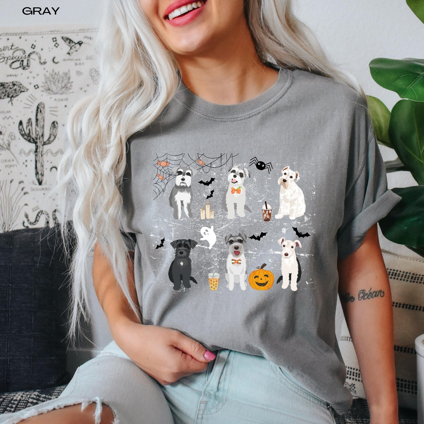 Spooky Halloween Schnauzer Shirt, scottish terrier tee, pumpkin bat ghost shirt, wife birthday gift, Christmas west highland mom gift