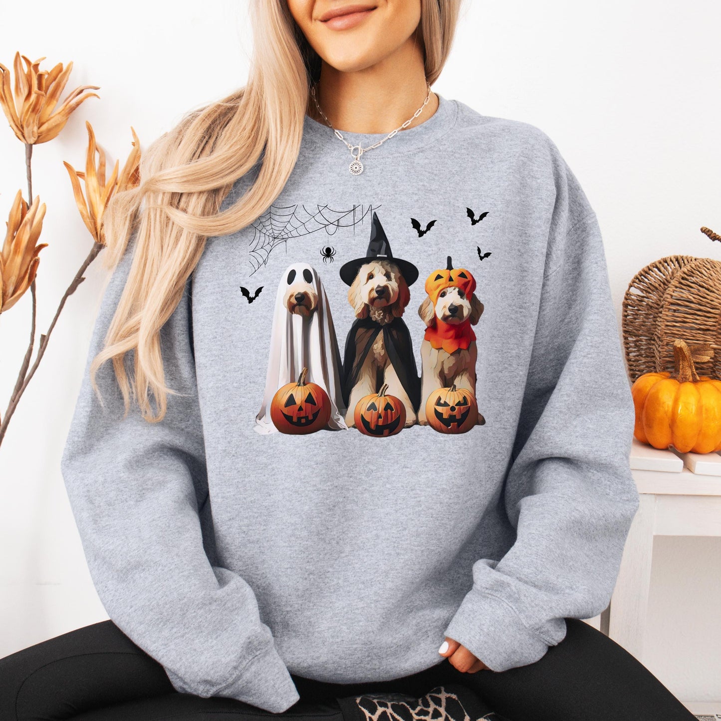 Halloween Ghost Doodles Sweatshirt, doodle gifts, spooky season, fall crewneck, wife birthday gift, doodle ghost dog shirt