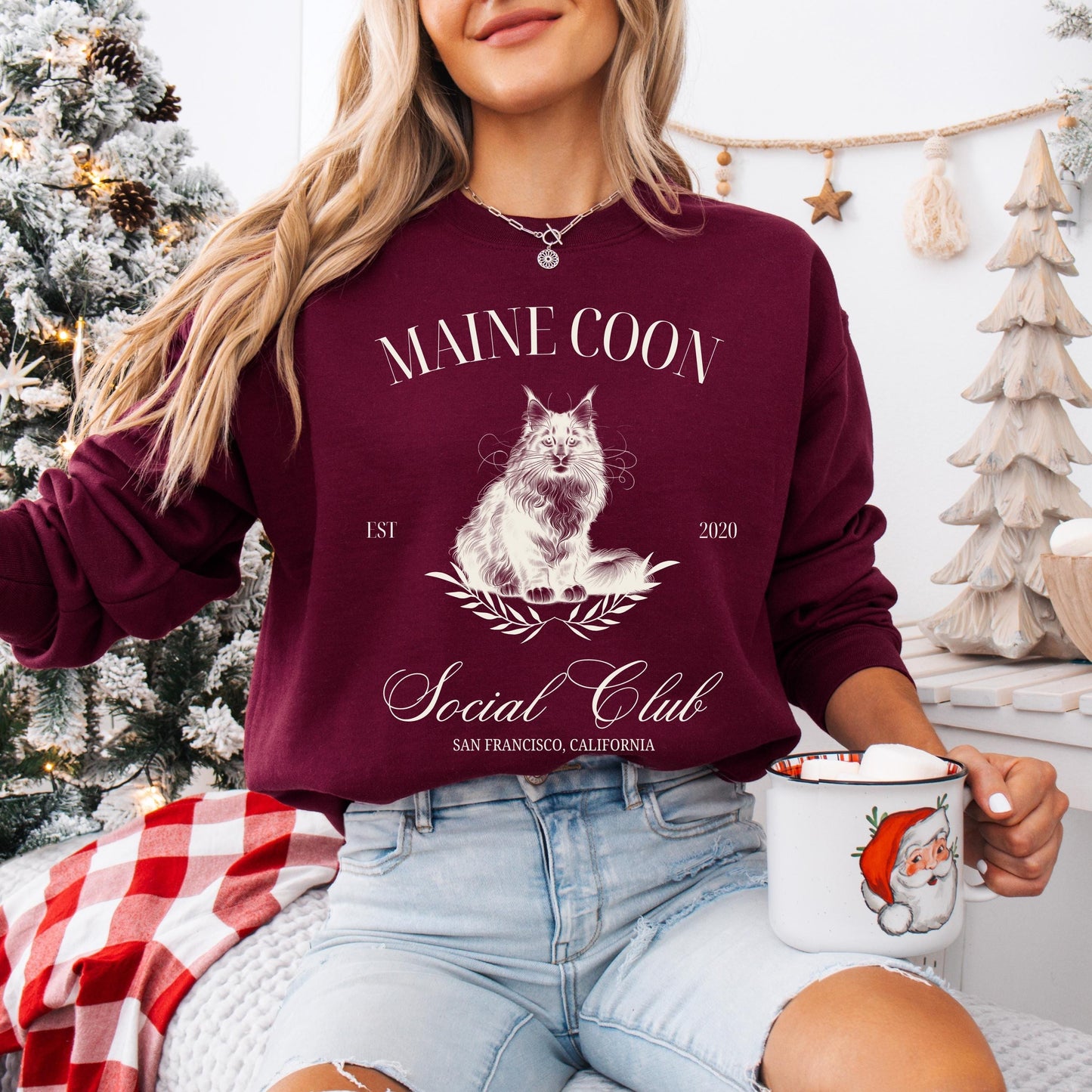 Maine Coon Cat Social Club Sweatshirt, maine coon gifts, cat mom shirt, Cat owner Christmas sweater, maincoon kitten shirt, wife birthday
