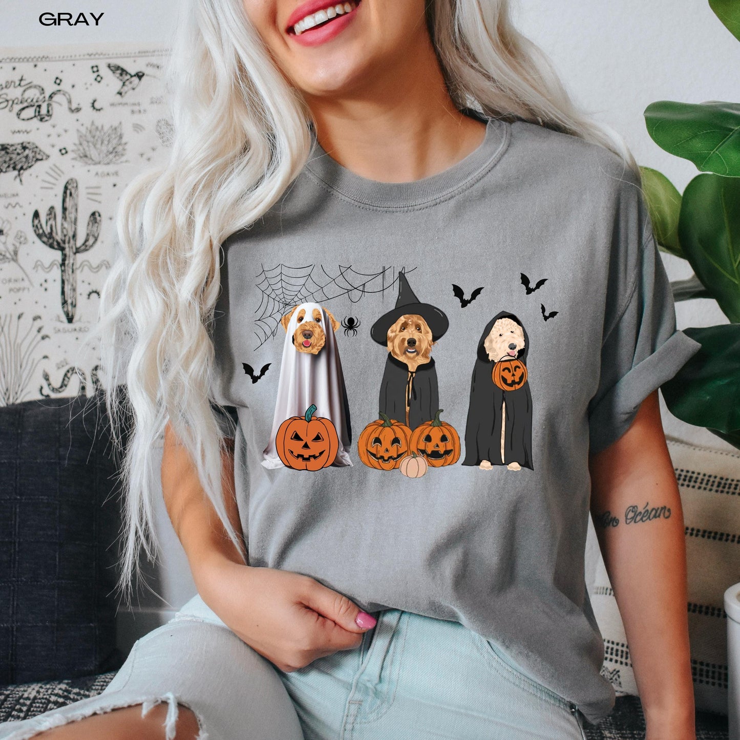 Halloween Golden Doodle Ghost Dog Shirt, labradoodle gifts, dog lover gift, doodle pumpkin t-shirt, trick or treat shirt, mom doodle gifts