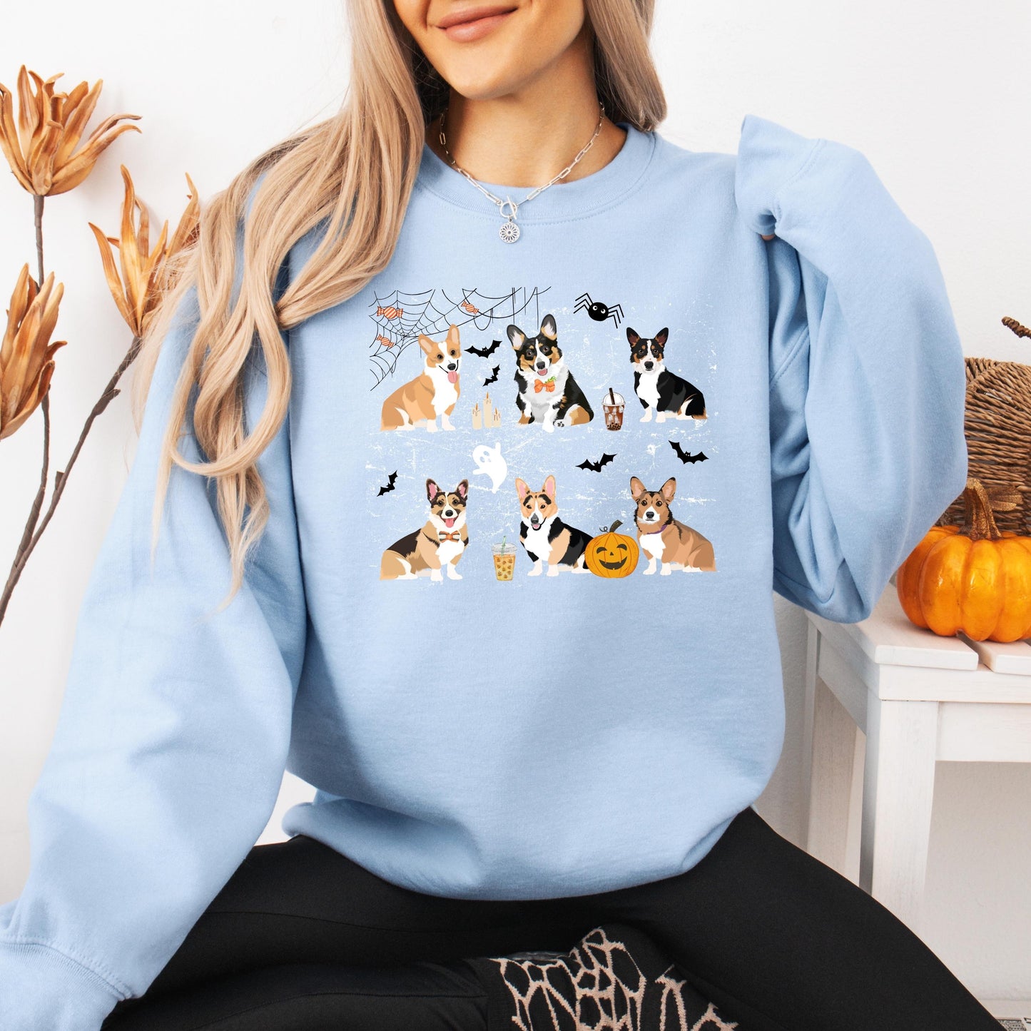 Spooky Halloween Corgi Sweatshirt, tricolor corgi gifts, dog mom sweatshirt, puppy corgi mama, corgi ghost crewneck, Christmas corgi sweater