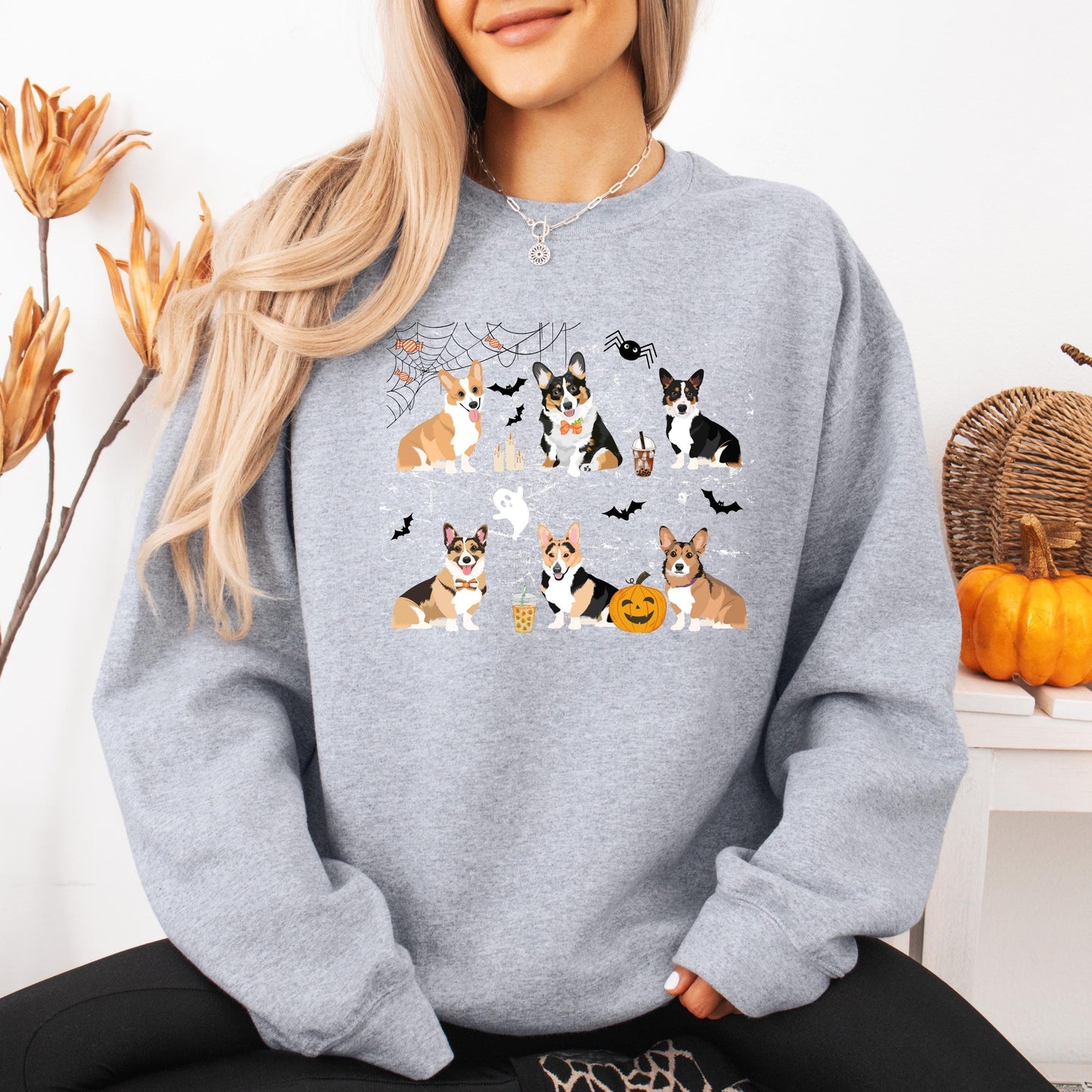 Spooky Halloween Corgi Sweatshirt, tricolor corgi gifts, dog mom sweatshirt, puppy corgi mama, corgi ghost crewneck, Christmas corgi sweater