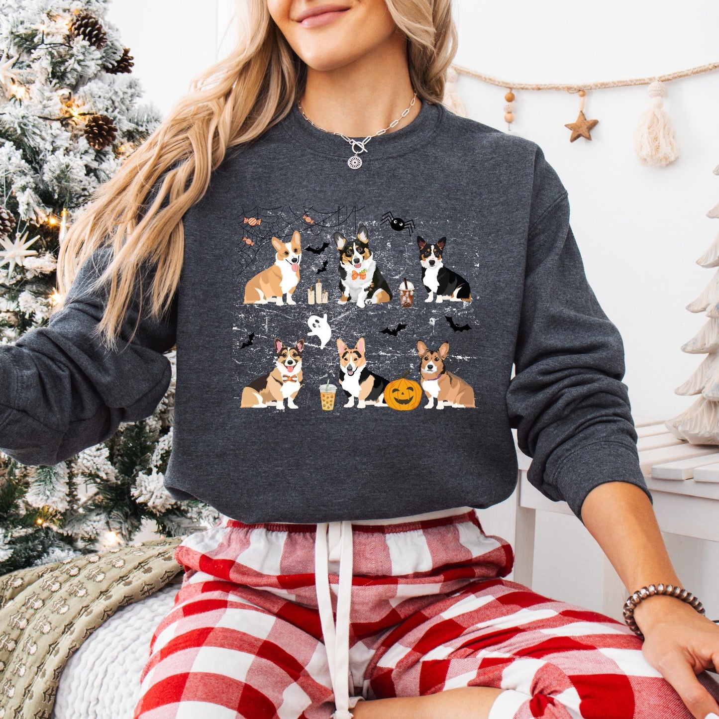 Spooky Halloween Corgi Sweatshirt, tricolor corgi gifts, dog mom sweatshirt, puppy corgi mama, corgi ghost crewneck, Christmas corgi sweater
