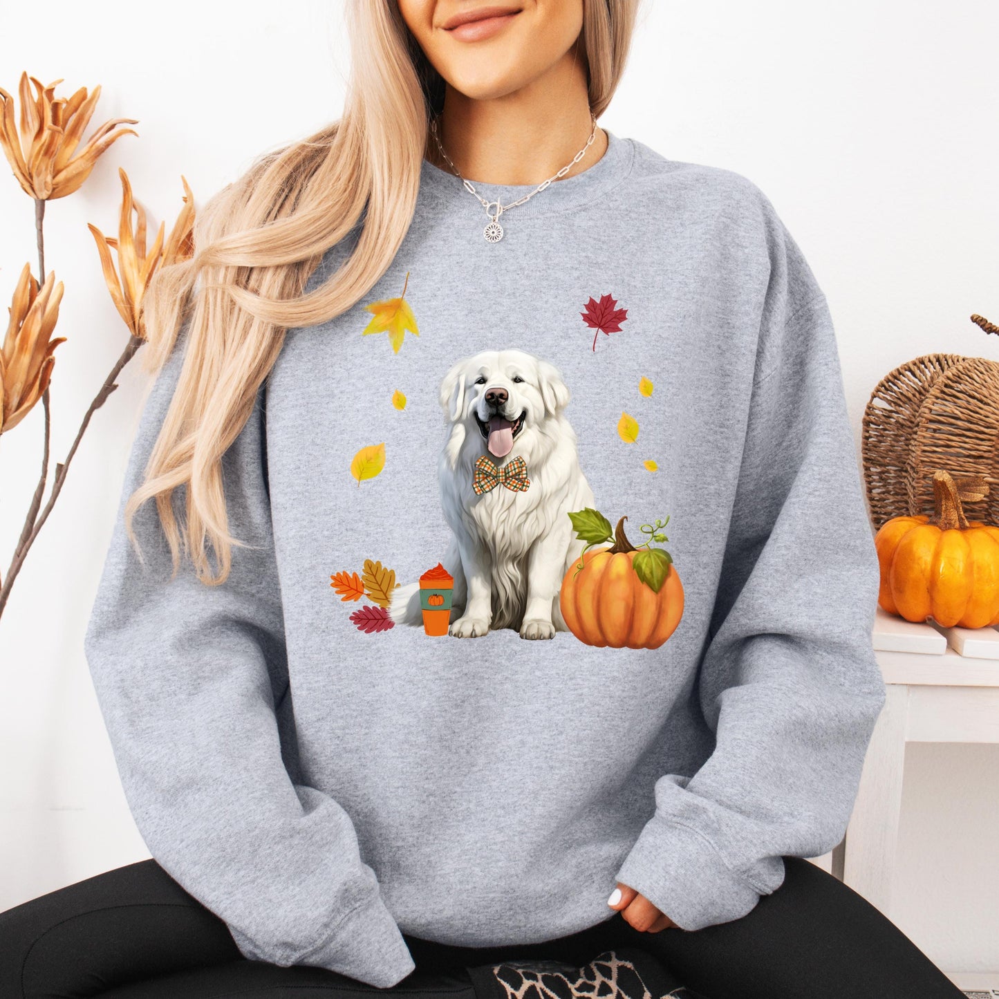 Fall Pumpkin Great Pyrenees Sweatshirt, wife Christmas sweater, Great Pyrenees gifts, Pyrenees mom birthday gift, girlfriend Halloween gift