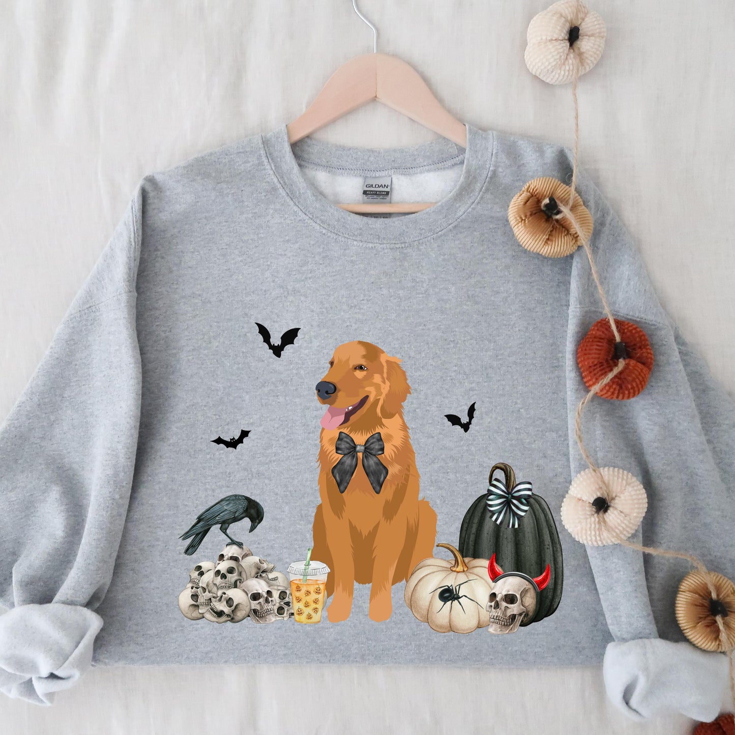 Gothic Halloween Golden Retriever Sweatshirt, spooky season, fall crewneck, wife birthday gift, golden ghost dog shirt, golden mama shirt