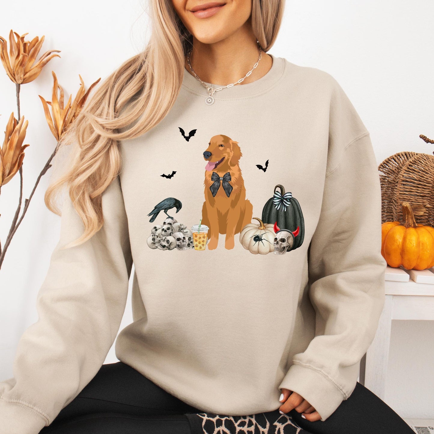 Gothic Halloween Golden Retriever sweatshirt for golden dog mom gift