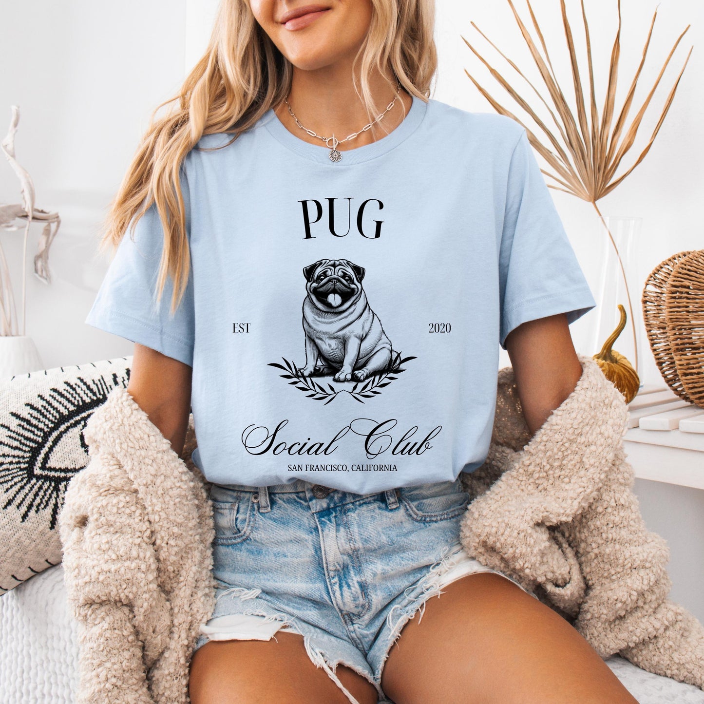 Custom Pug Social Club Shirt, pug shirt, pug dog, pug gifts, pug mom Christmas gift, cottage Pug owner tee, Pug lover gift, fall pug t-shirt