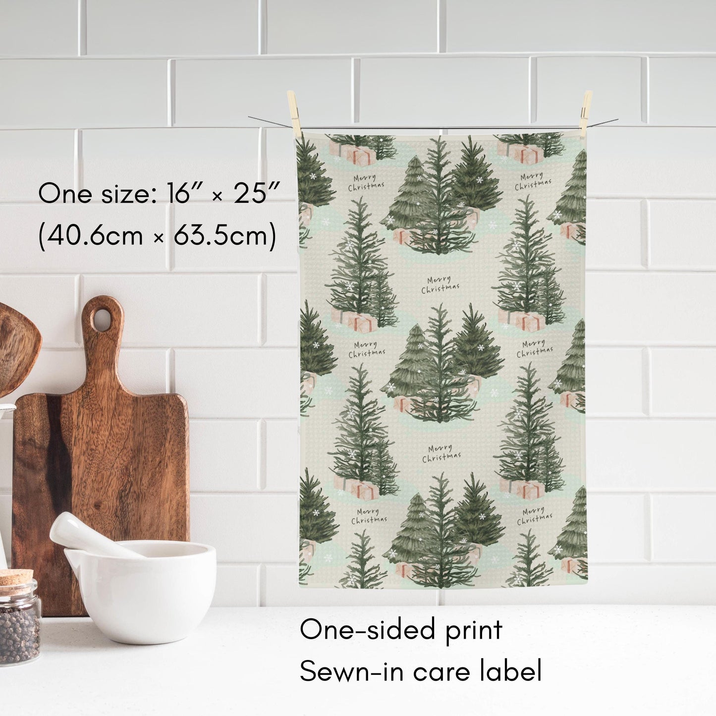 Merry Christmas Tea Towel, waffle kitchen towel, xmas home decor flour sack, grandma gifts, wife birthday gift, christmas tree hand towel