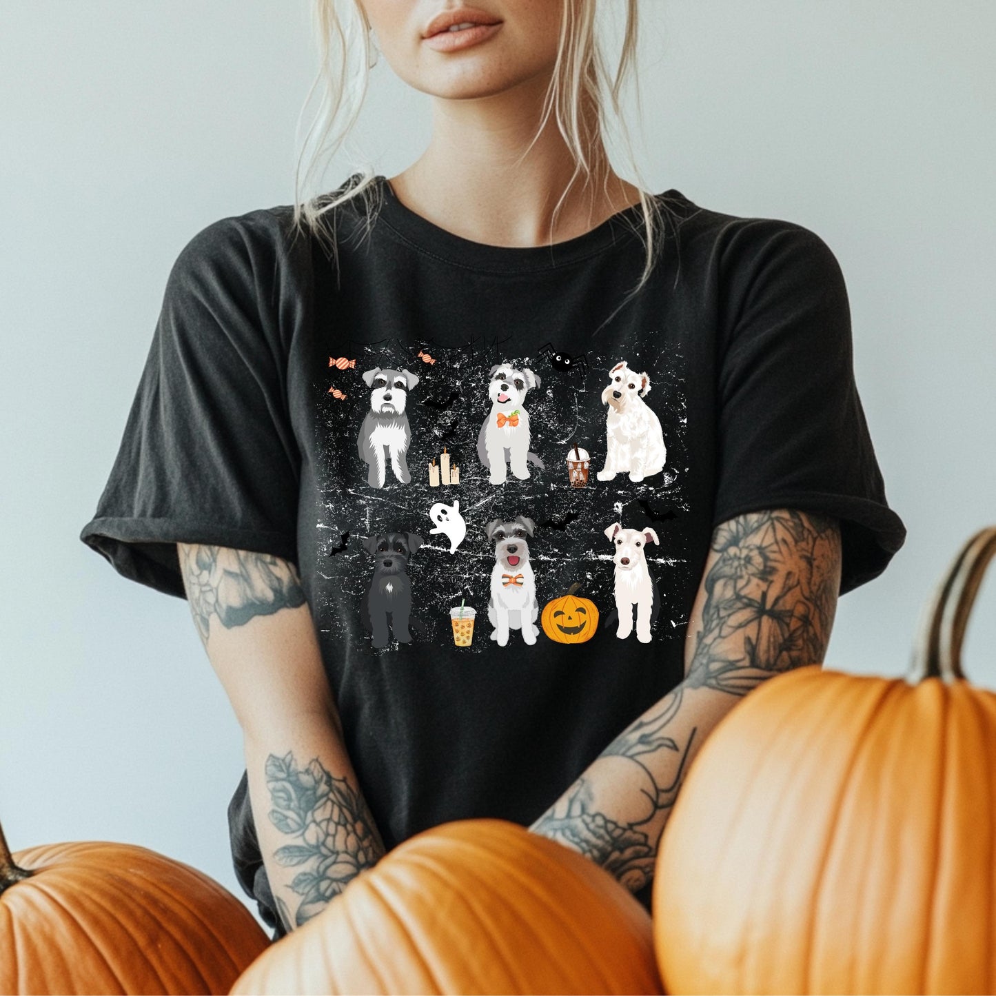 Spooky Halloween Schnauzer Shirt, scottish terrier tee, pumpkin bat ghost shirt, wife birthday gift, Christmas west highland mom gift