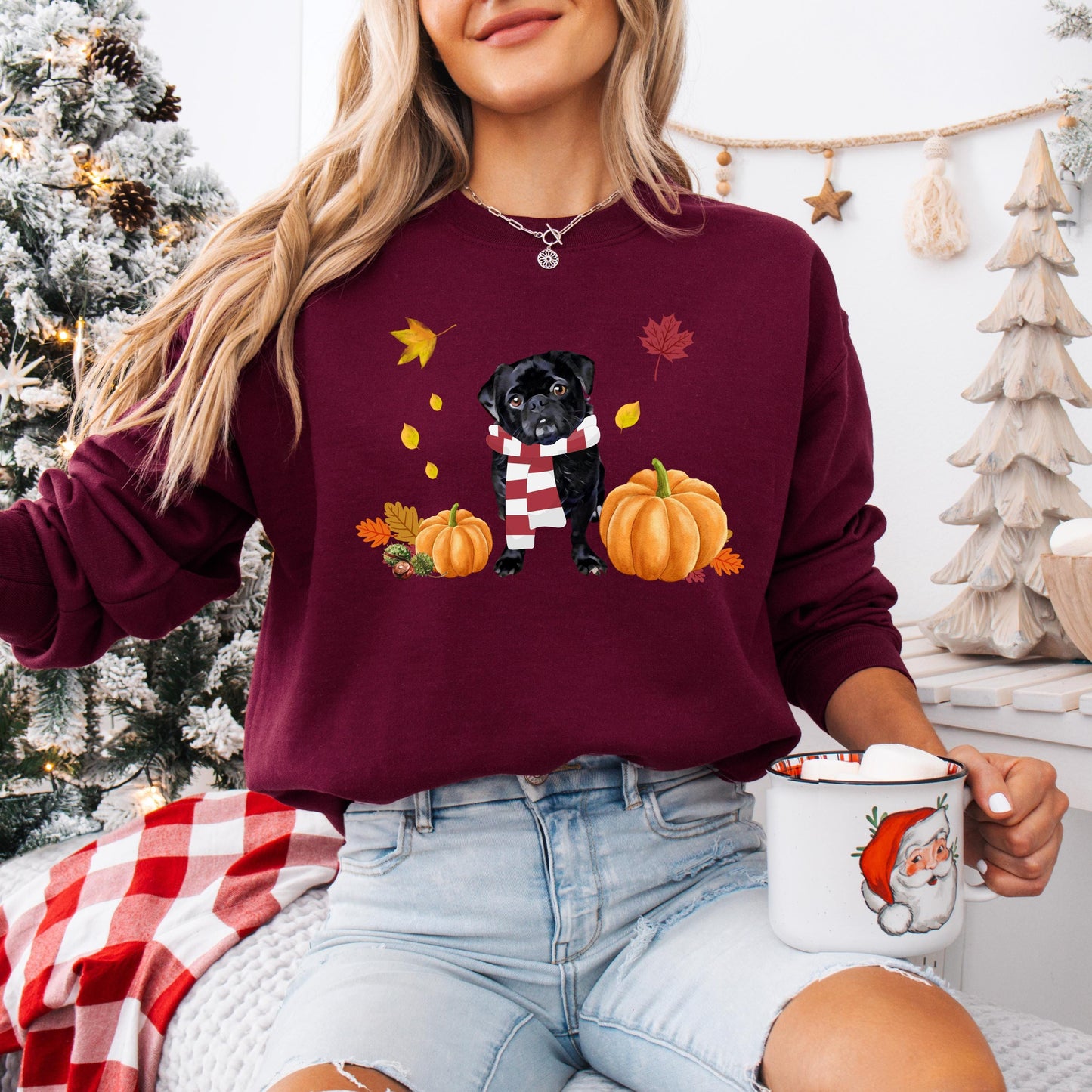 Pumpkin fall Pug Shirt, black pug sweatshirt, trick and treating sweater, wife Christmas gift, pug puppy sweater, pug lover gift, pug owner