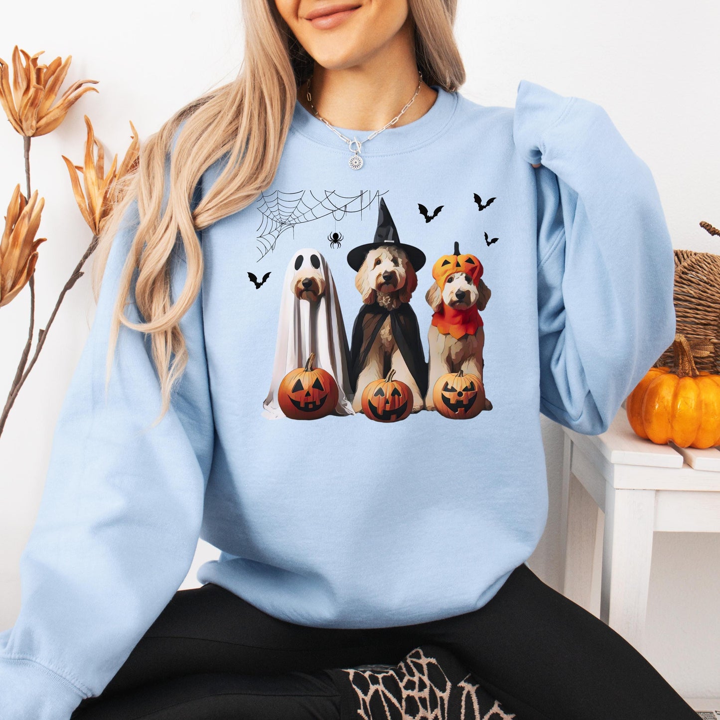 Halloween Ghost Doodles Sweatshirt, doodle gifts, spooky season, fall crewneck, wife birthday gift, doodle ghost dog shirt