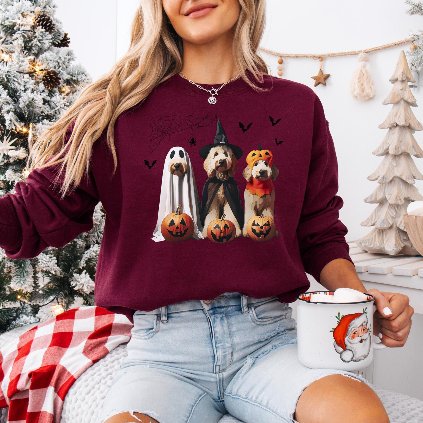 Halloween Ghost Doodles Sweatshirt, doodle gifts, spooky season, fall crewneck, wife birthday gift, doodle ghost dog shirt