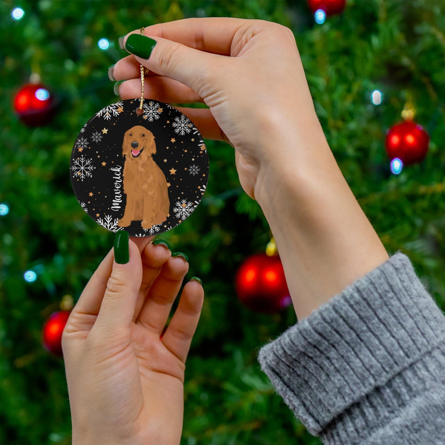 Christmas Golden Retriever Ornament, ceramic xmas ornament, retriever gift, golden mom gift, puppy first Christmas, grandma stocking stuffer