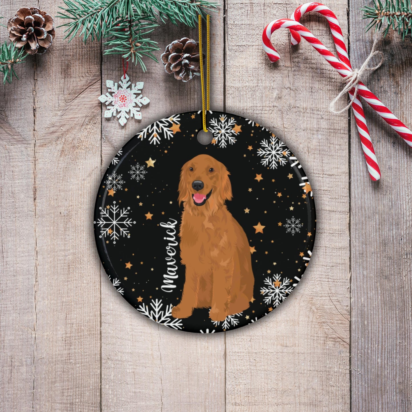 Christmas Golden Retriever Ornament, ceramic xmas ornament, retriever gift, golden mom gift, puppy first Christmas, grandma stocking stuffer