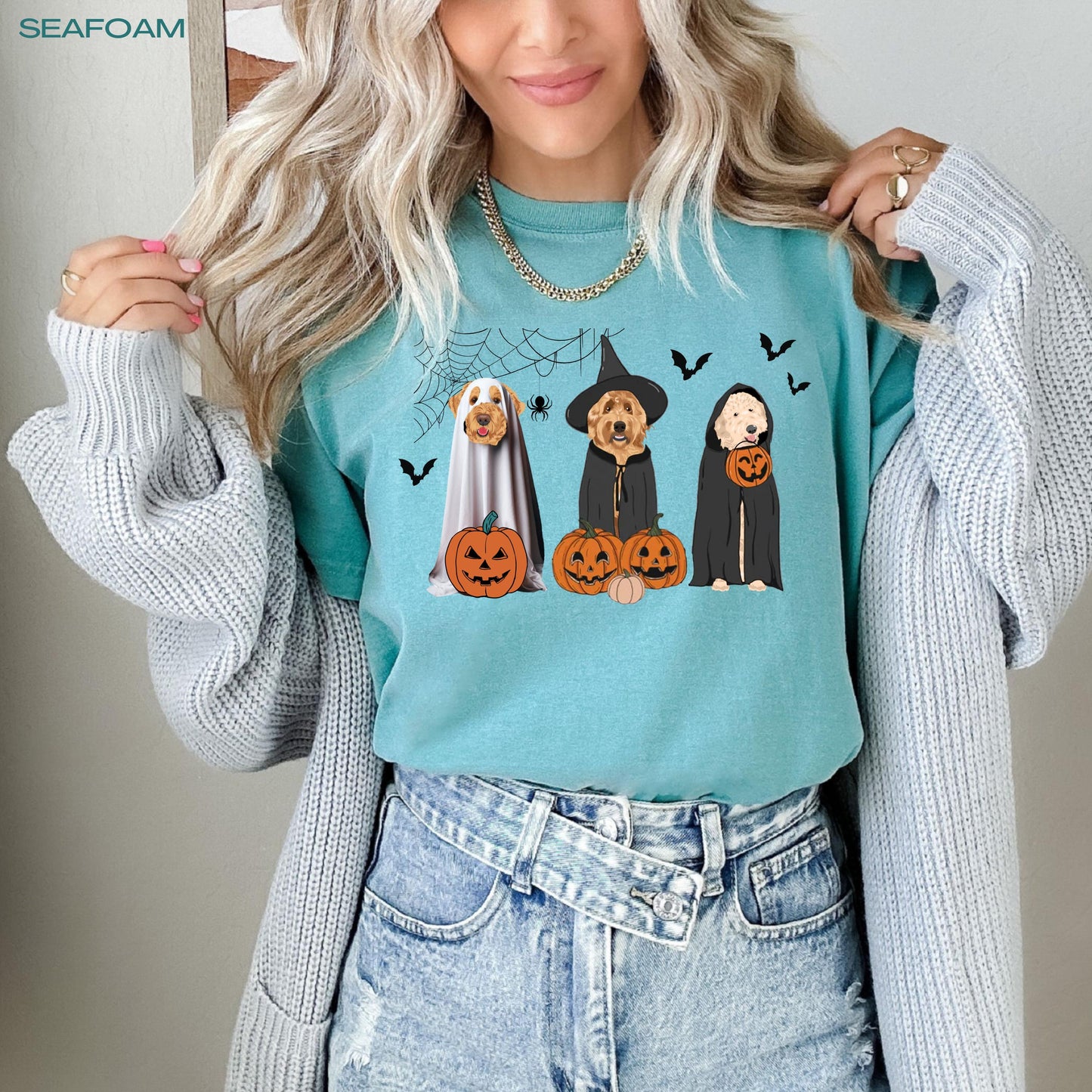 Halloween Golden Doodle Ghost Dog Shirt, labradoodle gifts, dog lover gift, doodle pumpkin t-shirt, trick or treat shirt, mom doodle gifts
