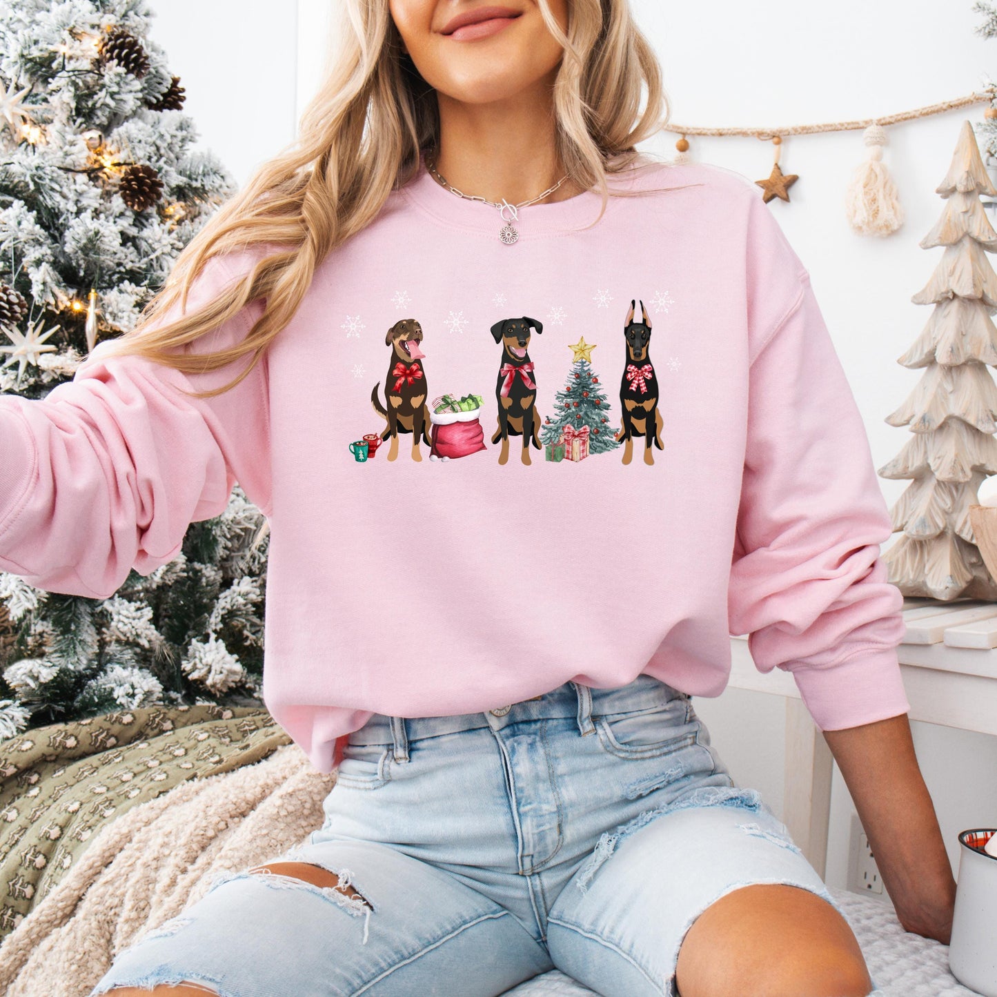 Christmas Doberman Sweatshirt, xmas doberman gifts, winter doberman shirt, wife anniversary gift, dog mom tee, thanksgiving sweater