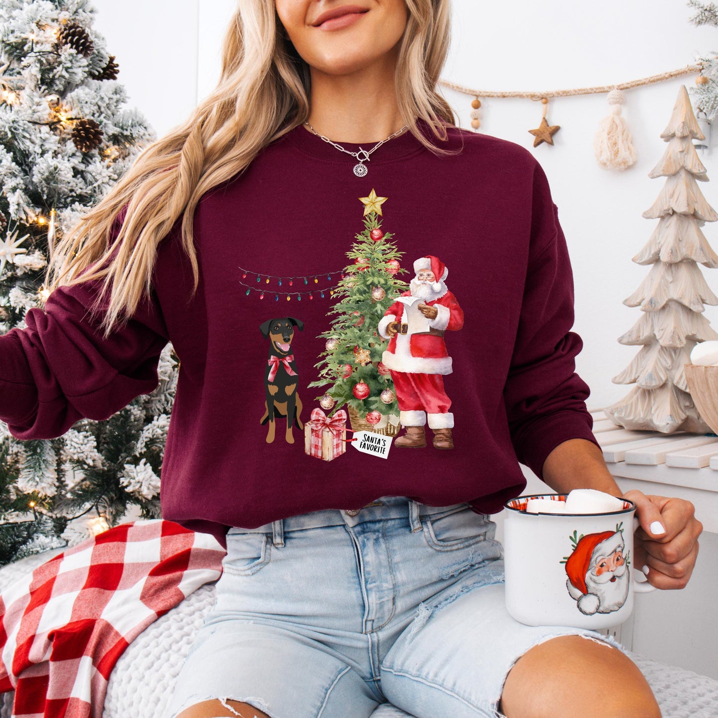 Santa's Favorite Doberman Sweatshirt, Christmas doberman gift, winter doberman shirt, wife anniversary gift, sister thanksgiving sweater