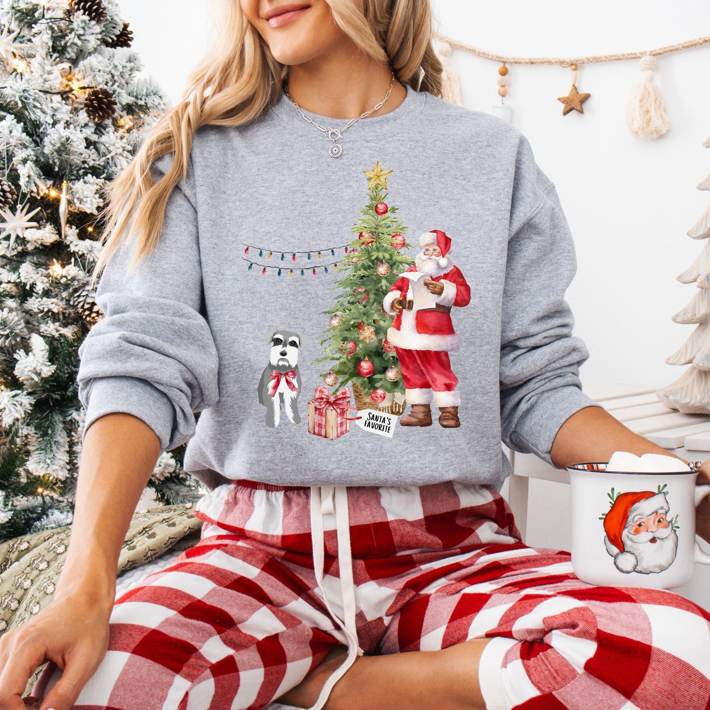 Santa's Favorite Mini Schnauzer Sweatshirt, Christmas schnauzer gift, winter schnauzer shirt, wife anniversary, sister thanksgiving sweater