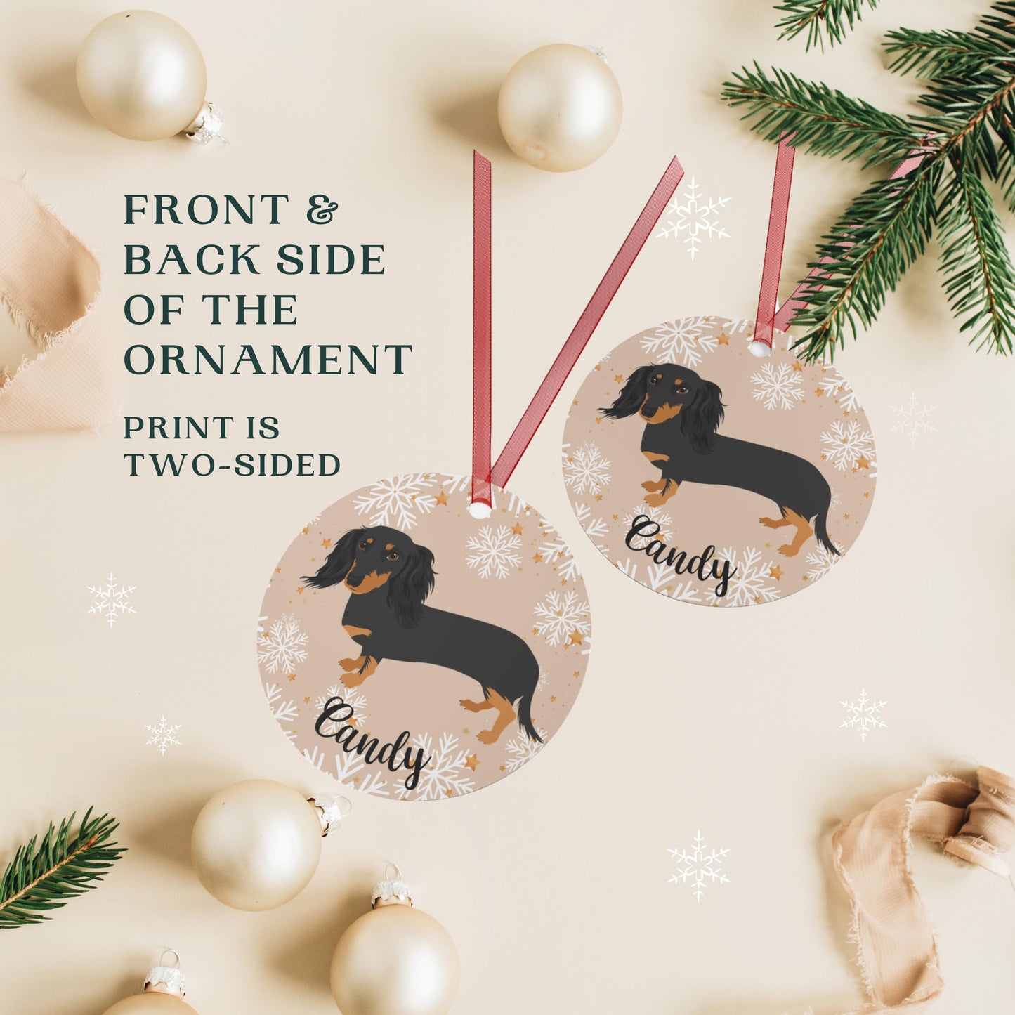 Christmas Dachshund Ornament, dachshund gift, metal ornament, doxie dog holiday decor, sausage dog first Christmas bauble, mom new year gift
