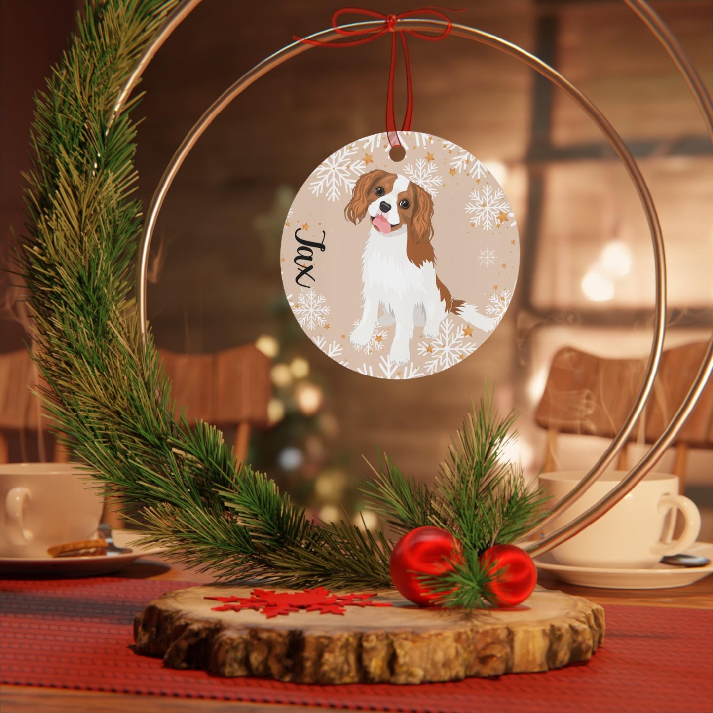 Christmas Spaniel Ornament, king charles spaniel gift, metal ornament, dog holiday decor, dog first Christmas bauble, mom new year gift