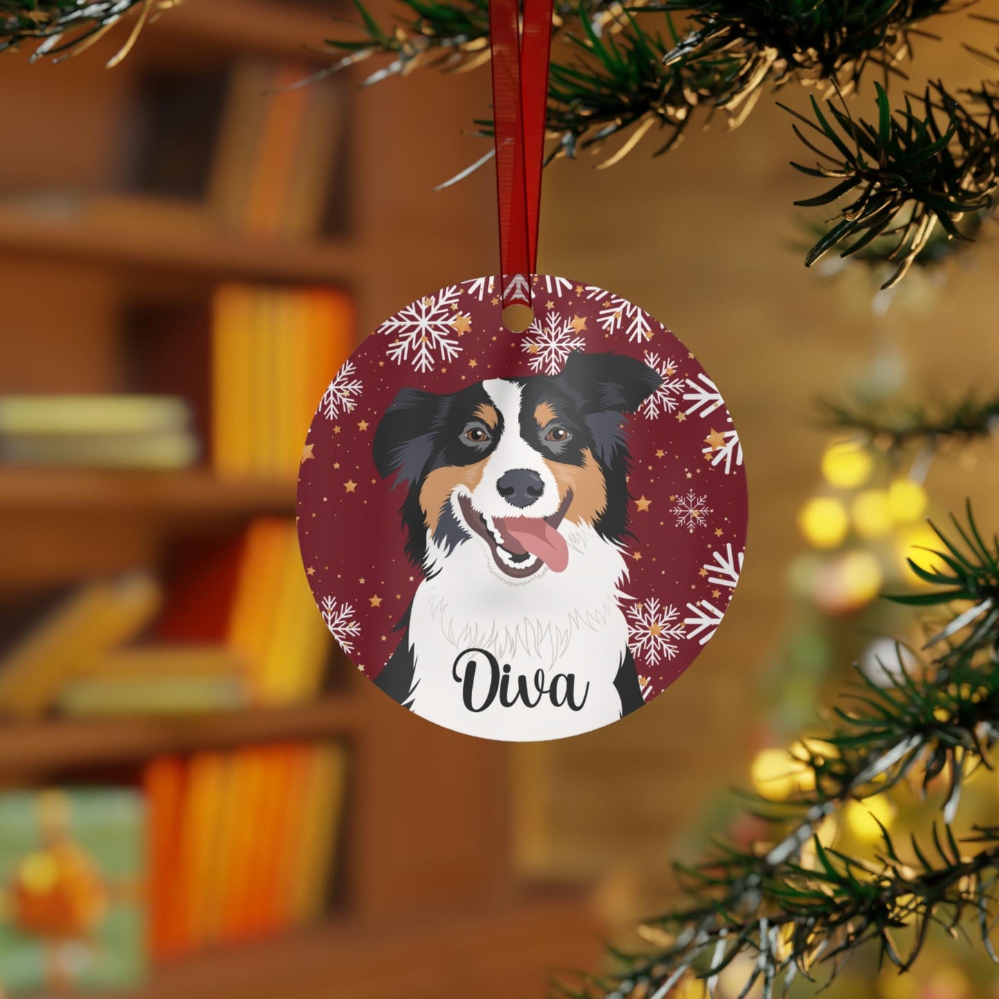 Christmas Australian Shepherd Ornament, border collie gift, metal ornament, dog holiday decor, dog first Christmas bauble, mom new year gift
