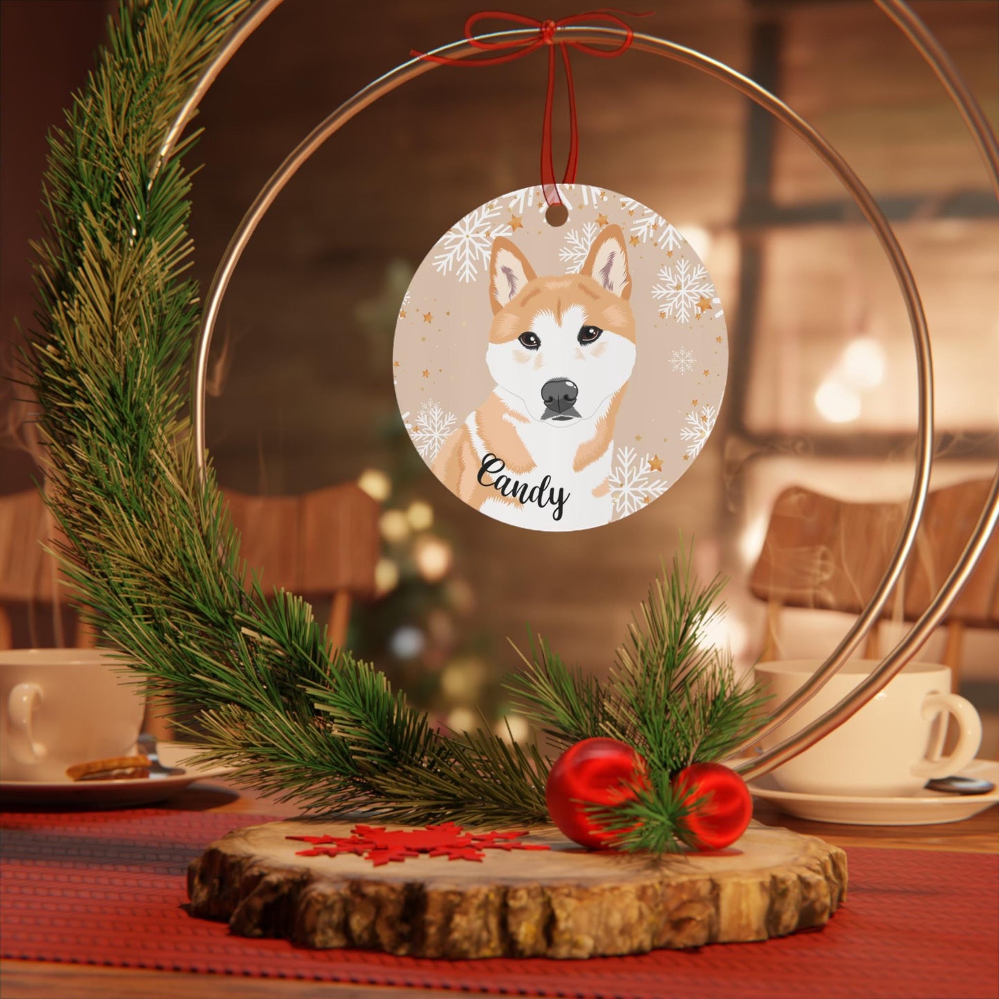 Christmas Shiba Inu Ornament, shiba inu gifts, metal ornament, akita inu holiday decor, dog first Christmas bauble, mom new years gift