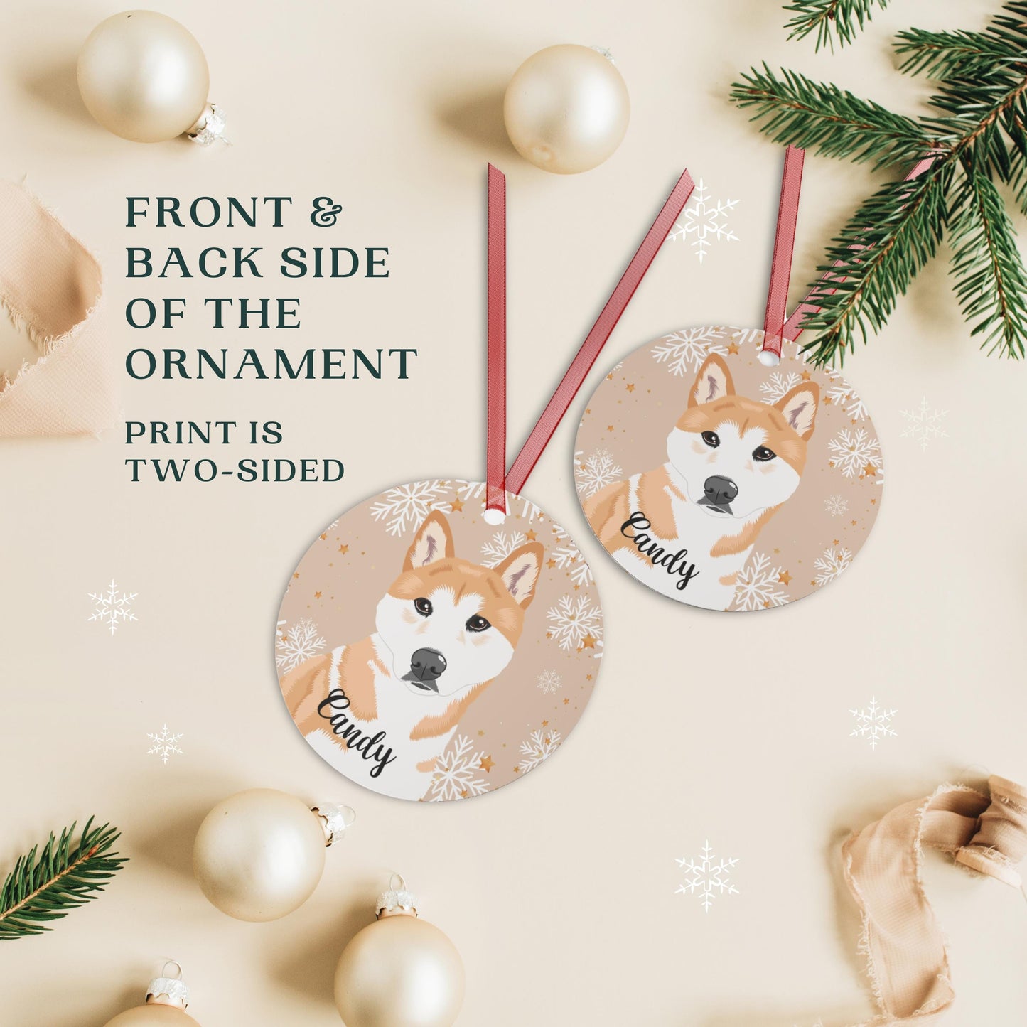 Christmas Shiba Inu Ornament, shiba inu gifts, metal ornament, akita inu holiday decor, dog first Christmas bauble, mom new years gift