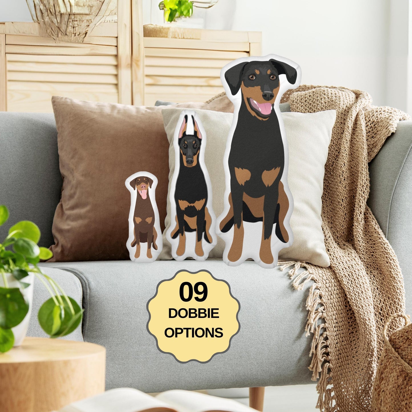 Custom shape Doberman pillow made in the USA