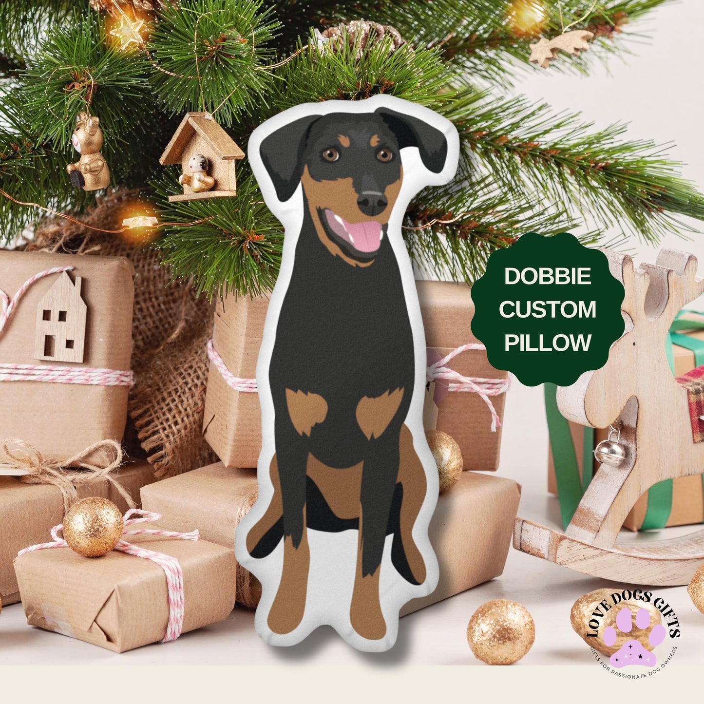 Custom Shape Doberman pillow Made In The USA, doberman gifts, new years wife birthday gift, Christmas doberman puppy, dobbie mom gift