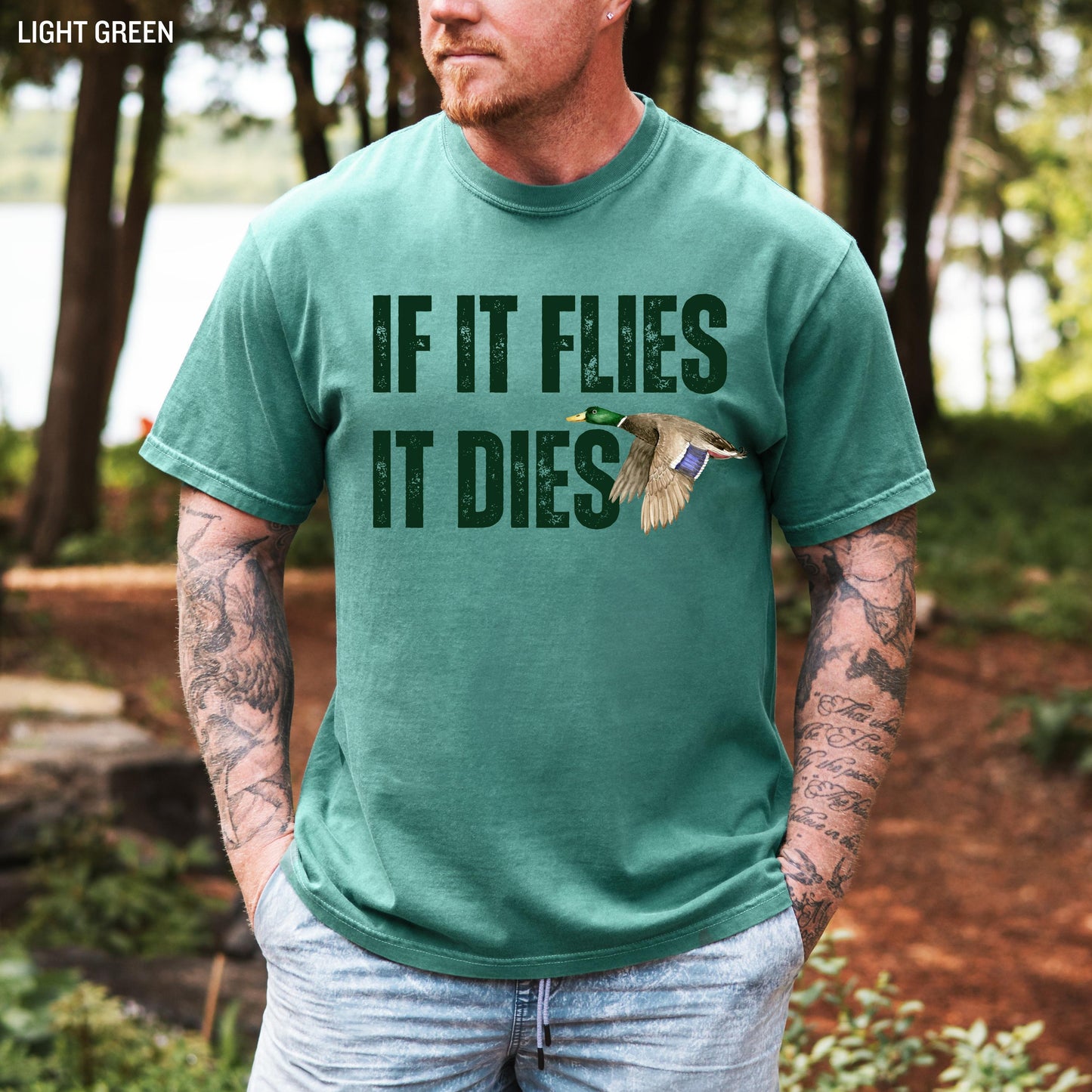Funny Duck Hunting T-Shirt Comfort Colors, retro men's Hunting shirt, hunter gift, husband christma gift, Xmas Dad Gift, if it flies it dies