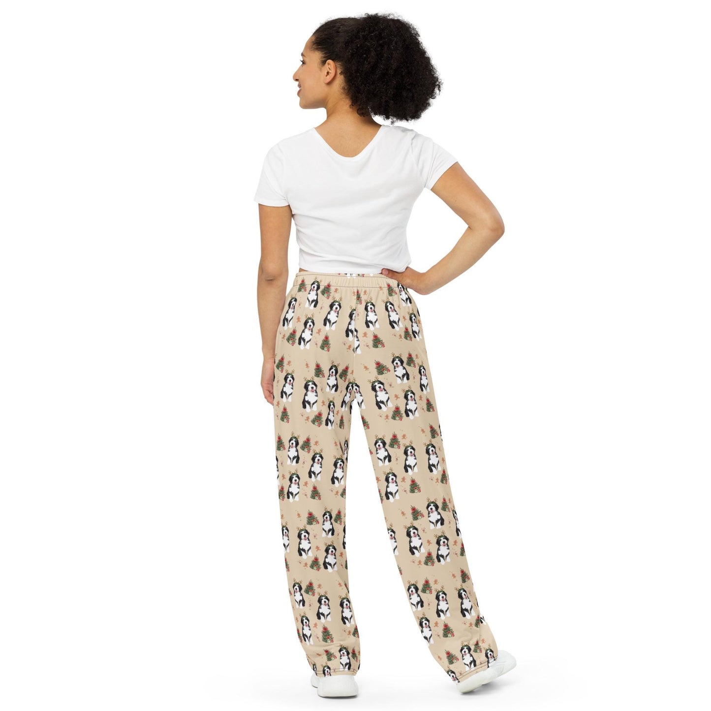 Christmas Bernedoodle pajama pants, wide leg unisex doodle pants, doodle mom gift, bernedoodle gift, dog pajamas pants, sister birthday gift