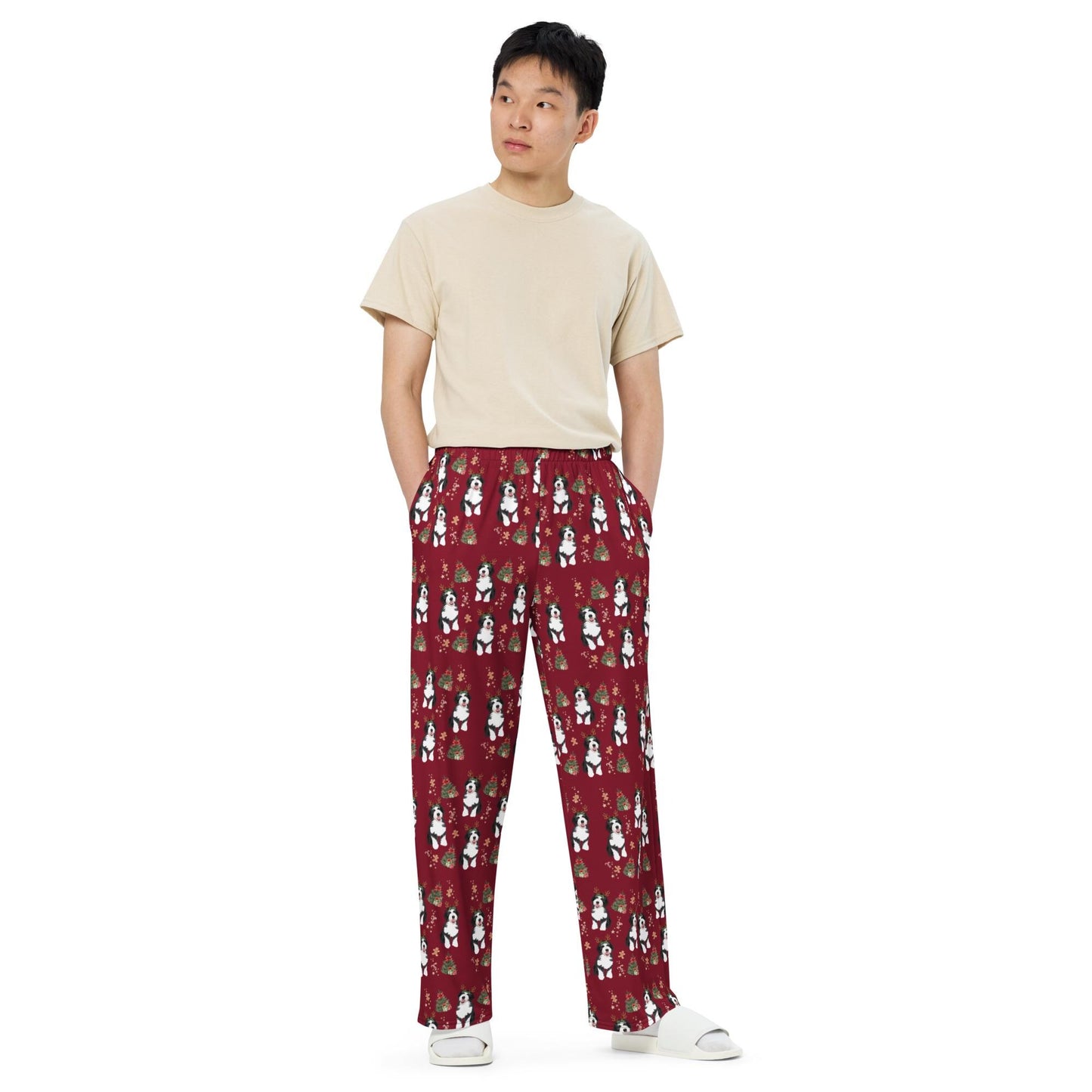 Christmas Bernedoodle pajama pants, wide leg unisex doodle pants, doodle mom gift, bernedoodle gift, dog pajamas pants, sister birthday gift