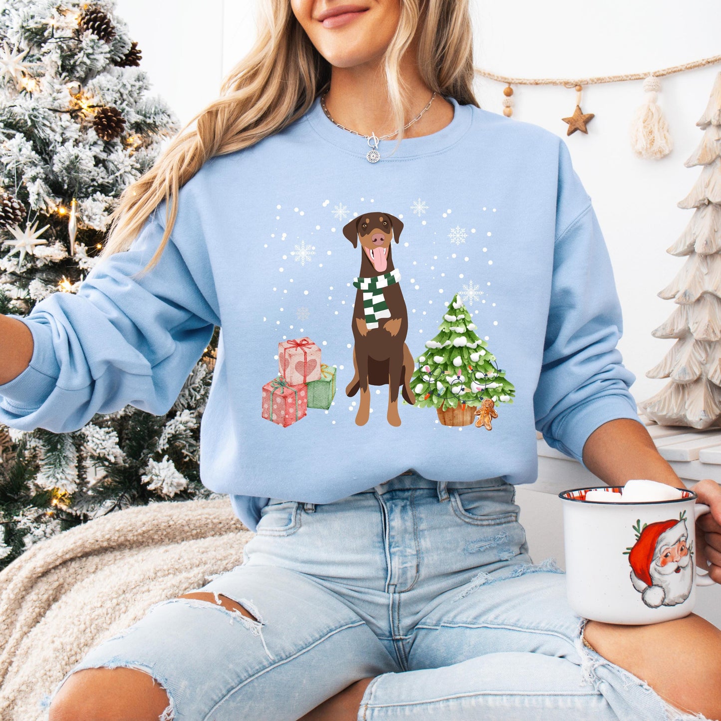 Doberman Christmas Sweater, red doberman sweatshirt, black doberman gift, dobbie dog owner shirt, Christmas dog sweater, ugly xmas sweater