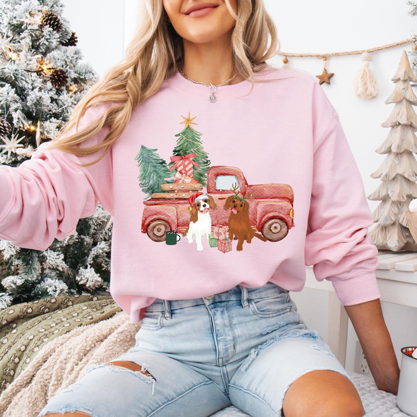 Christmas Truck King Charles Spaniel Sweatshirt - Unique Gifts For Dog Lovers | Love Dogs Gifts
