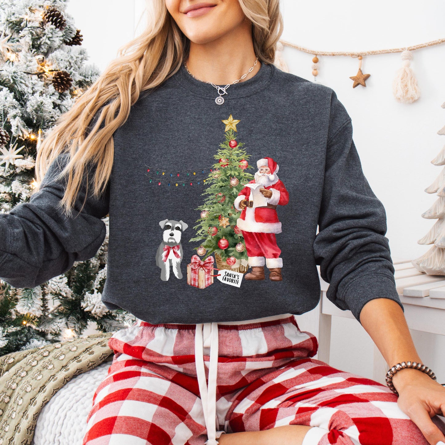 Santa's Favorite Mini Schnauzer Sweatshirt, Christmas schnauzer gift, winter schnauzer shirt, wife anniversary, sister thanksgiving sweater
