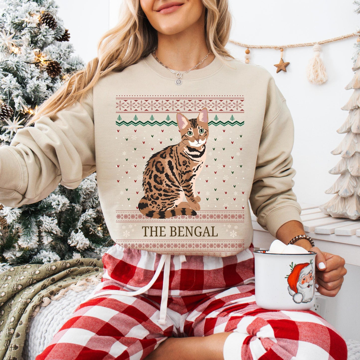 Bengalcat ugly Christmas sweater gift for bengal mom