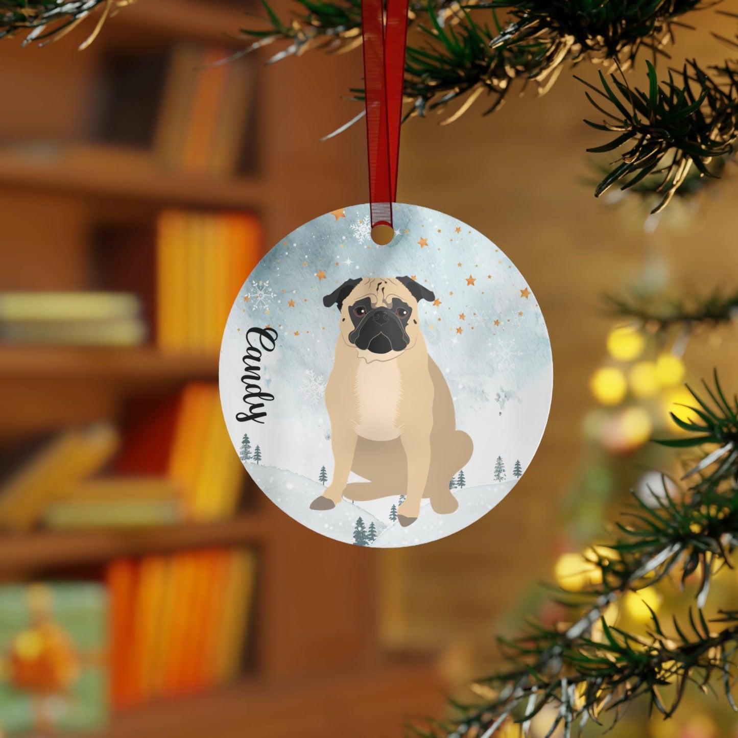 Christmas Pug Ornament, black pug gifts, metal ornament, pug holiday decor, dog first Christmas tree bauble, pug mom gift, new years gift