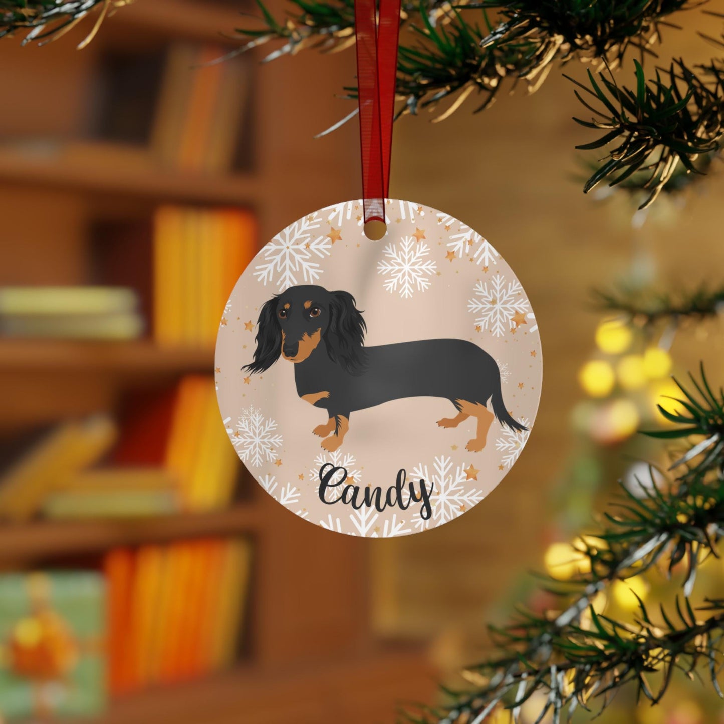 Christmas Dachshund Ornament, dachshund gift, metal ornament, doxie dog holiday decor, sausage dog first Christmas bauble, mom new year gift