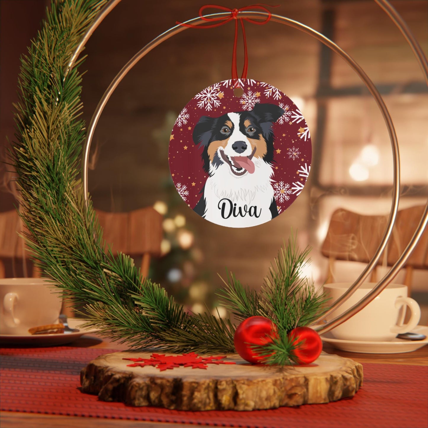 Christmas Australian Shepherd Ornament, border collie gift, metal ornament, dog holiday decor, dog first Christmas bauble, mom new year gift