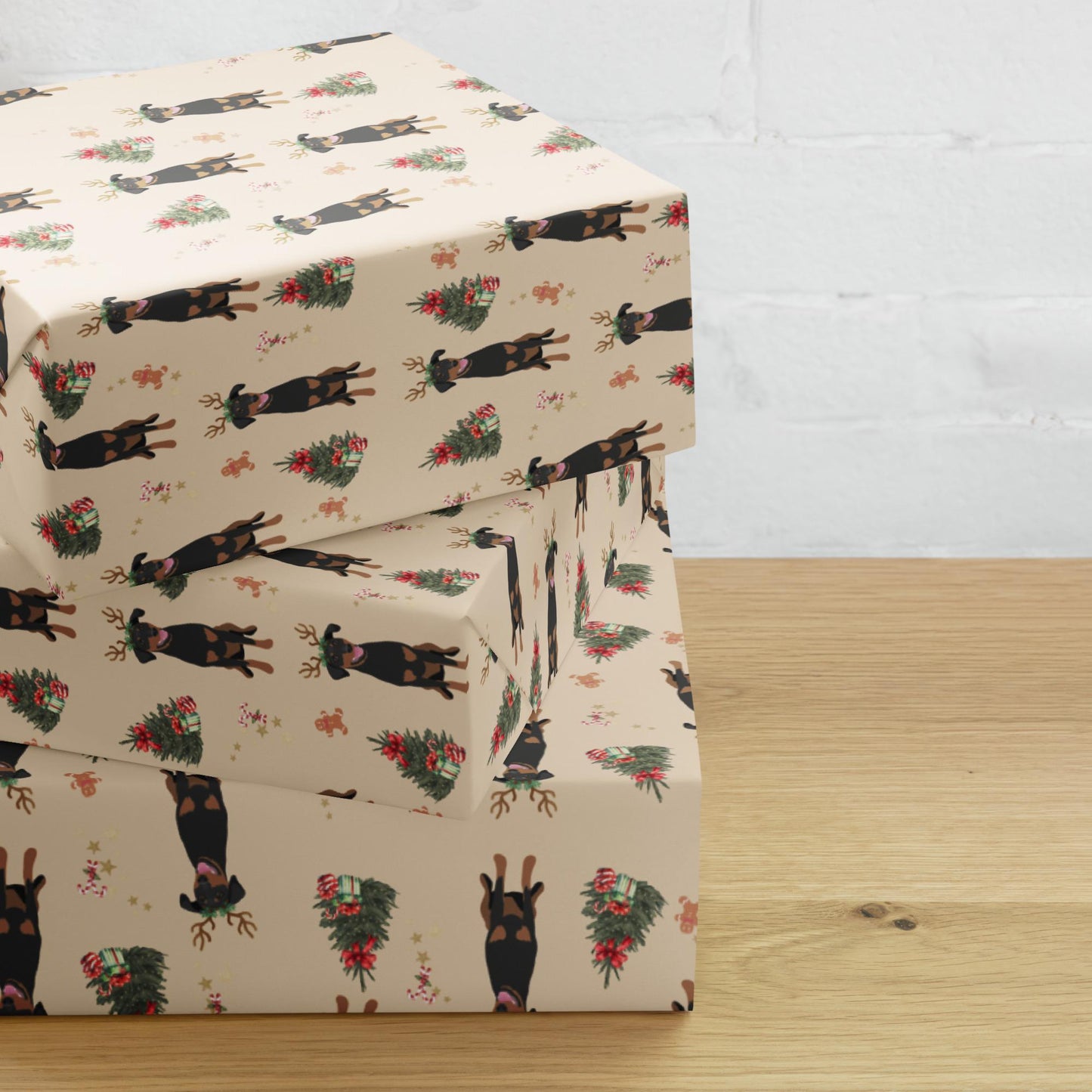 Christmas Doberman Wrapping Paper Sheets, doberman gift, doberman dog owner gift, stocking stuffer, dobbie xmas festive gift