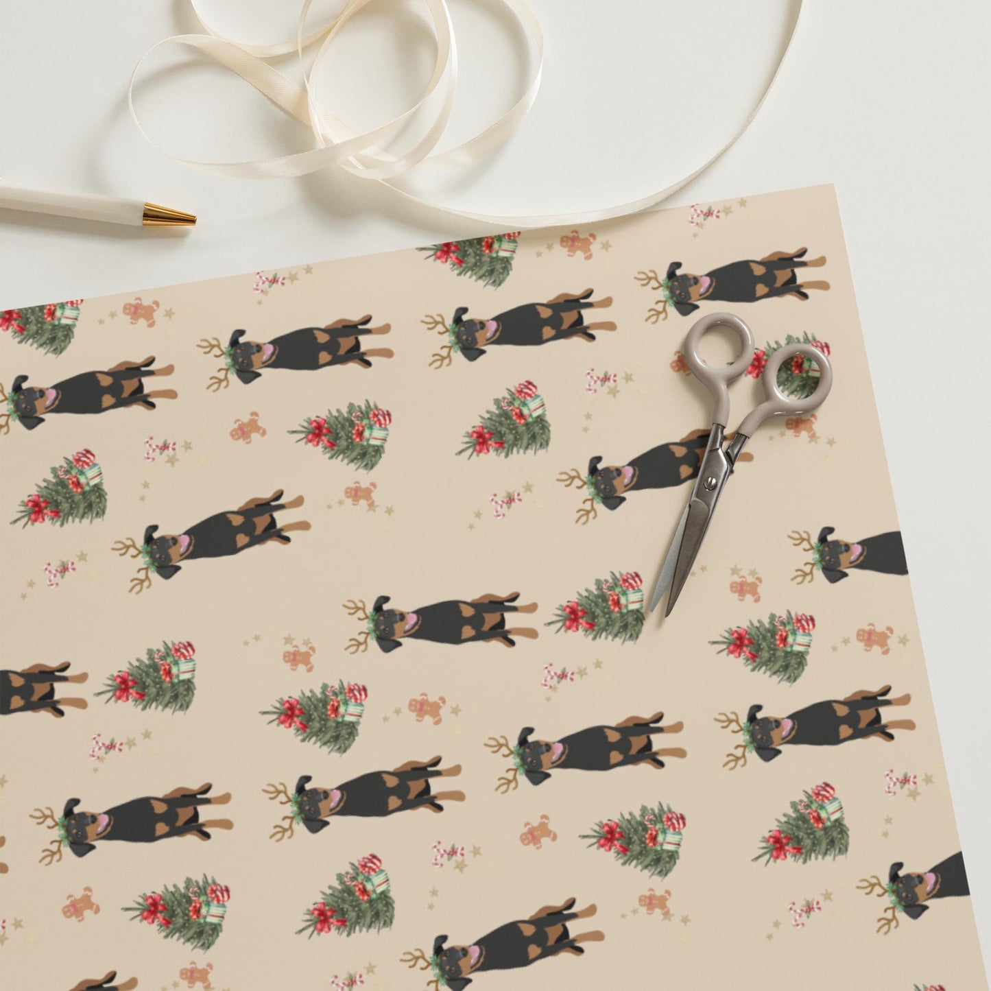 Christmas Doberman wrapping paper sheets